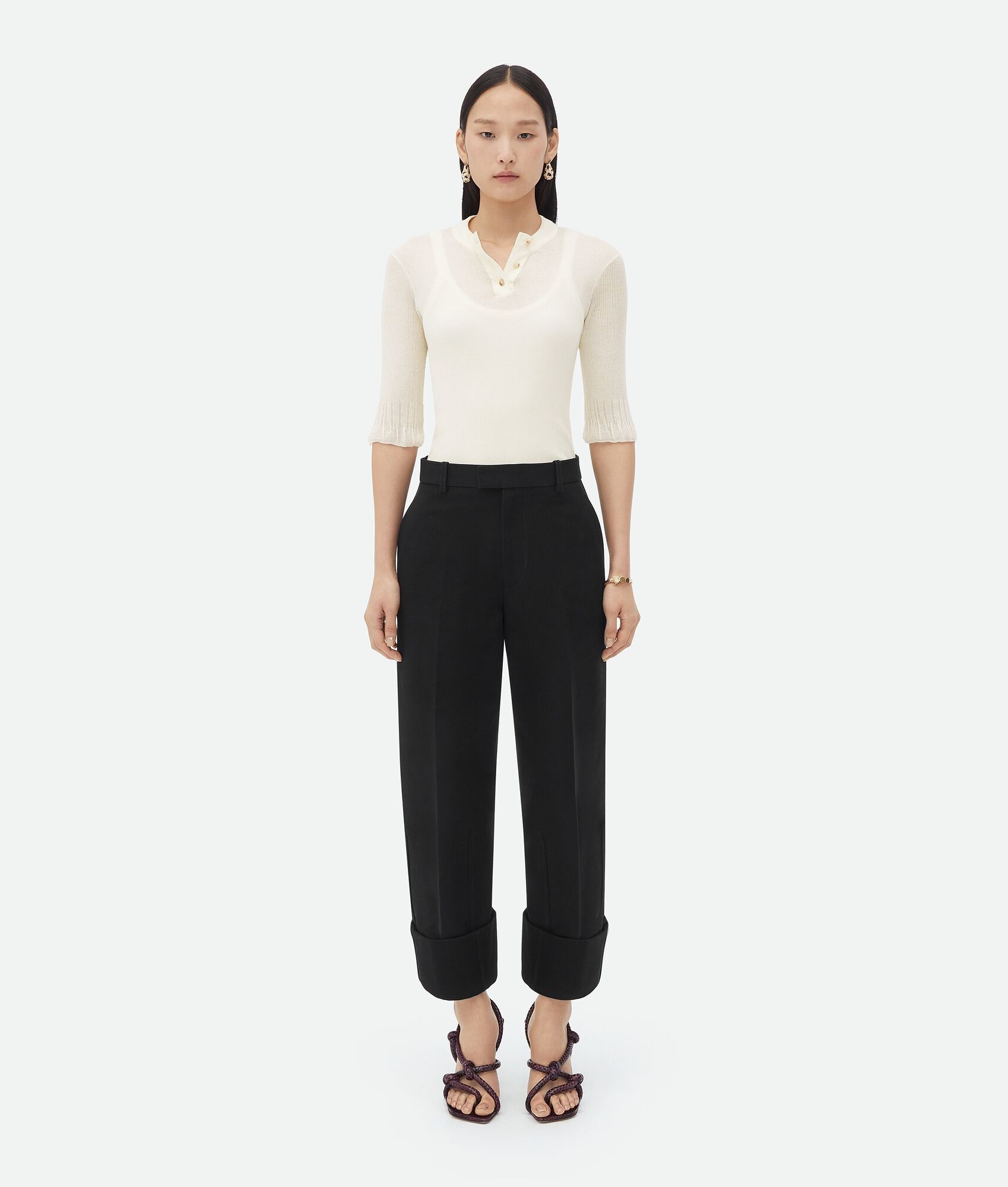 Bottega Veneta o1bcso1str0225 Lapeled Ottoman Light Cotton Pant in Black Size 26" / US 2 / IT 38 - 1 Thumbnail