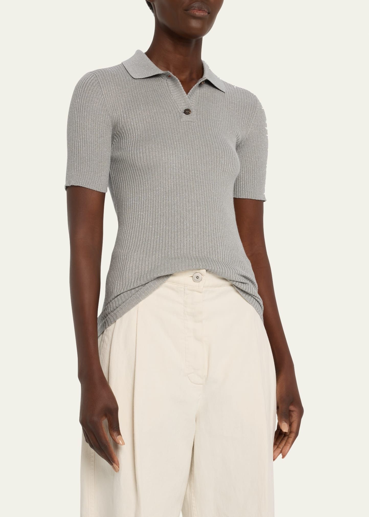 Brunello Cucinelli o1y0825 Polo Sweater in Light Gray Size XS / US 0-2 / IT 36-38 - 3 Thumbnail