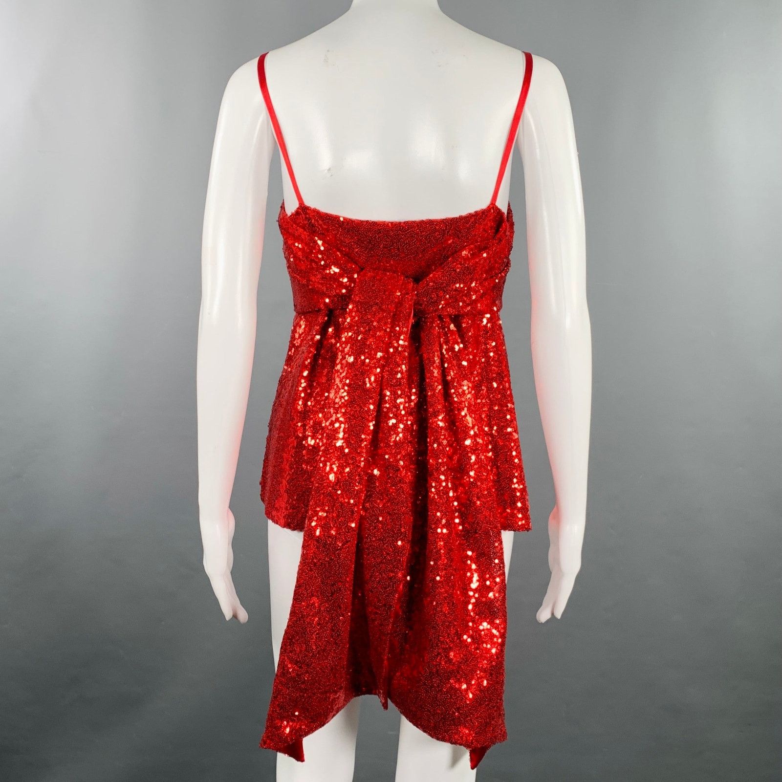 Prabal Gurung PRABAL GURUNG Size 2 Red Polyester Sequined Draped Dress Top Size XS / US 0-2 / IT 36-38 - 4 Thumbnail