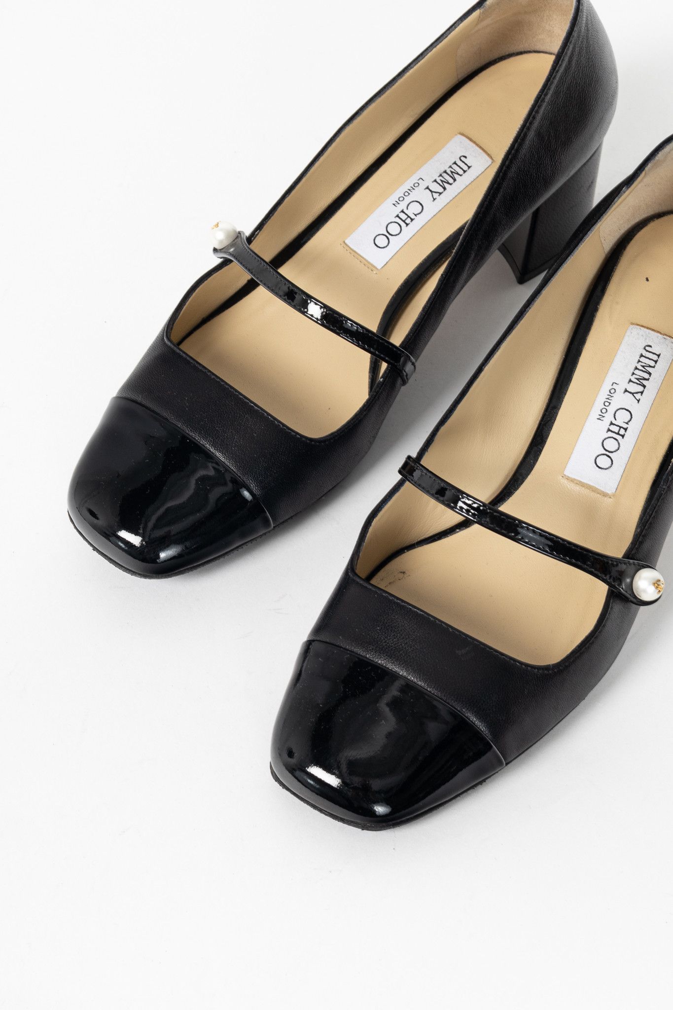 Jimmy Choo Jimmy Choo Elisa Black Cap-Toe Faux-Pearl Mary Jane Pumps Size US 7 / IT 37 - 5 Thumbnail