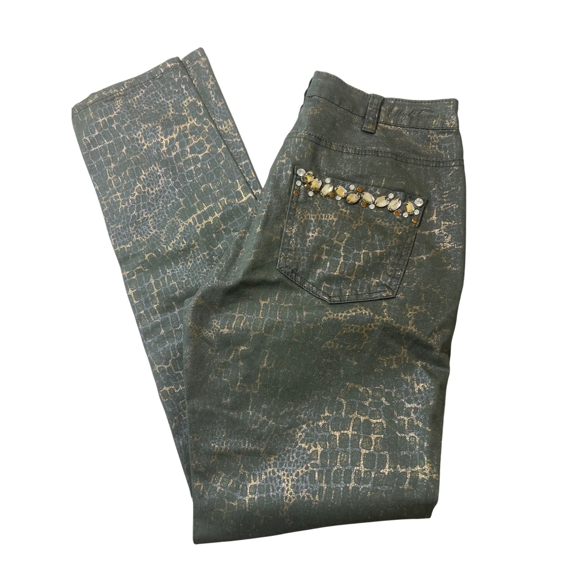 Other Ethyl Classic Jeans Olive Green Metallic Snake Print Rhinest Size 26" / US 2 / IT 38 - 4 Thumbnail