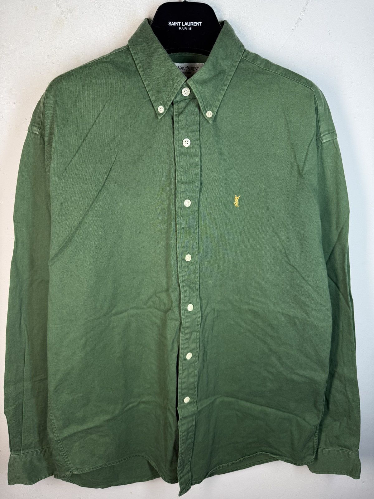 Yves Saint Laurent Green YSL Shirt Heavy Cotton YSL Denim Shirt Overshirt Size US M / EU 48-50 / 2 - 2 Thumbnail