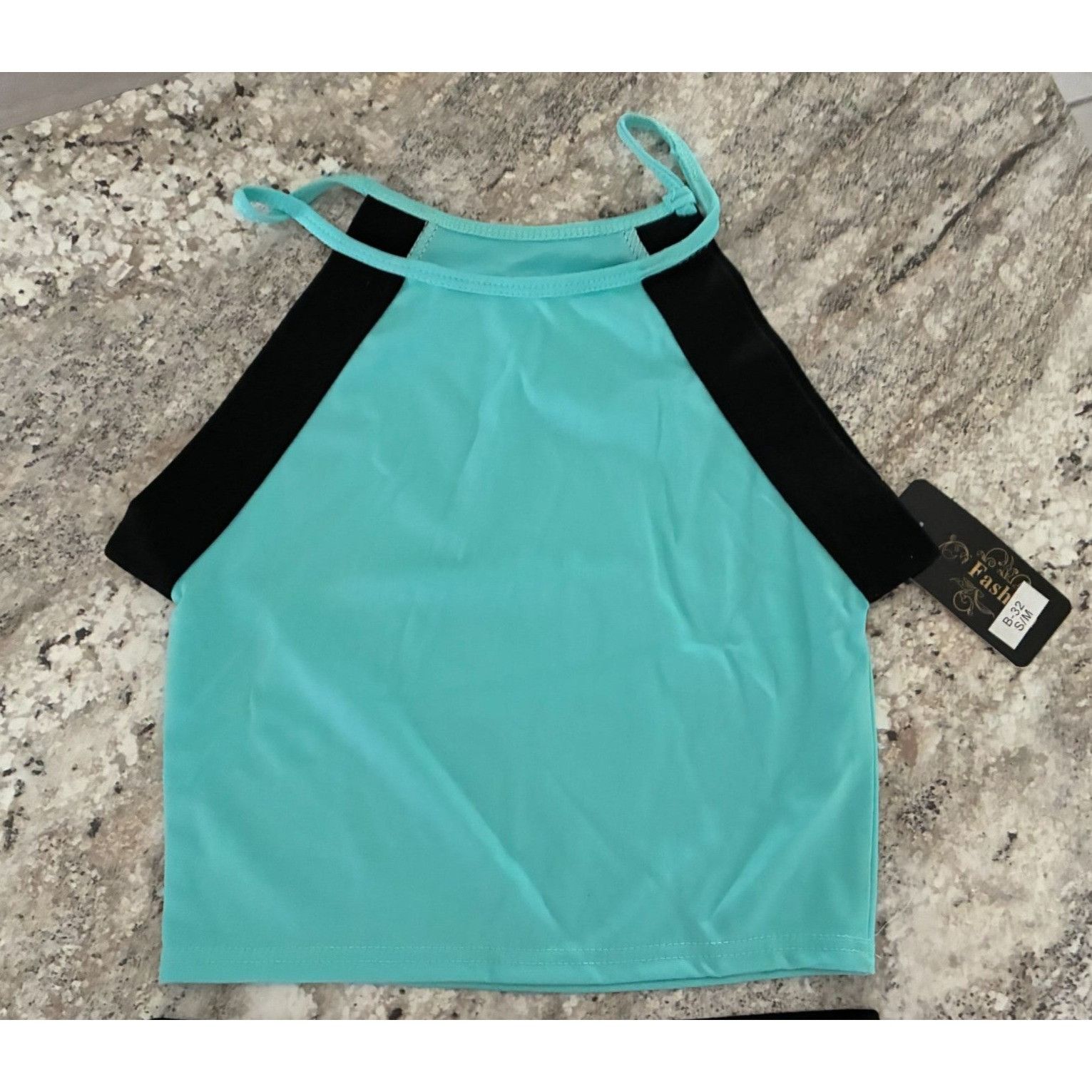 Other Turquoise Black Two Piece Athletic Halter Workout Set With S Size 27" / US 4 / IT 40 - 2 Thumbnail