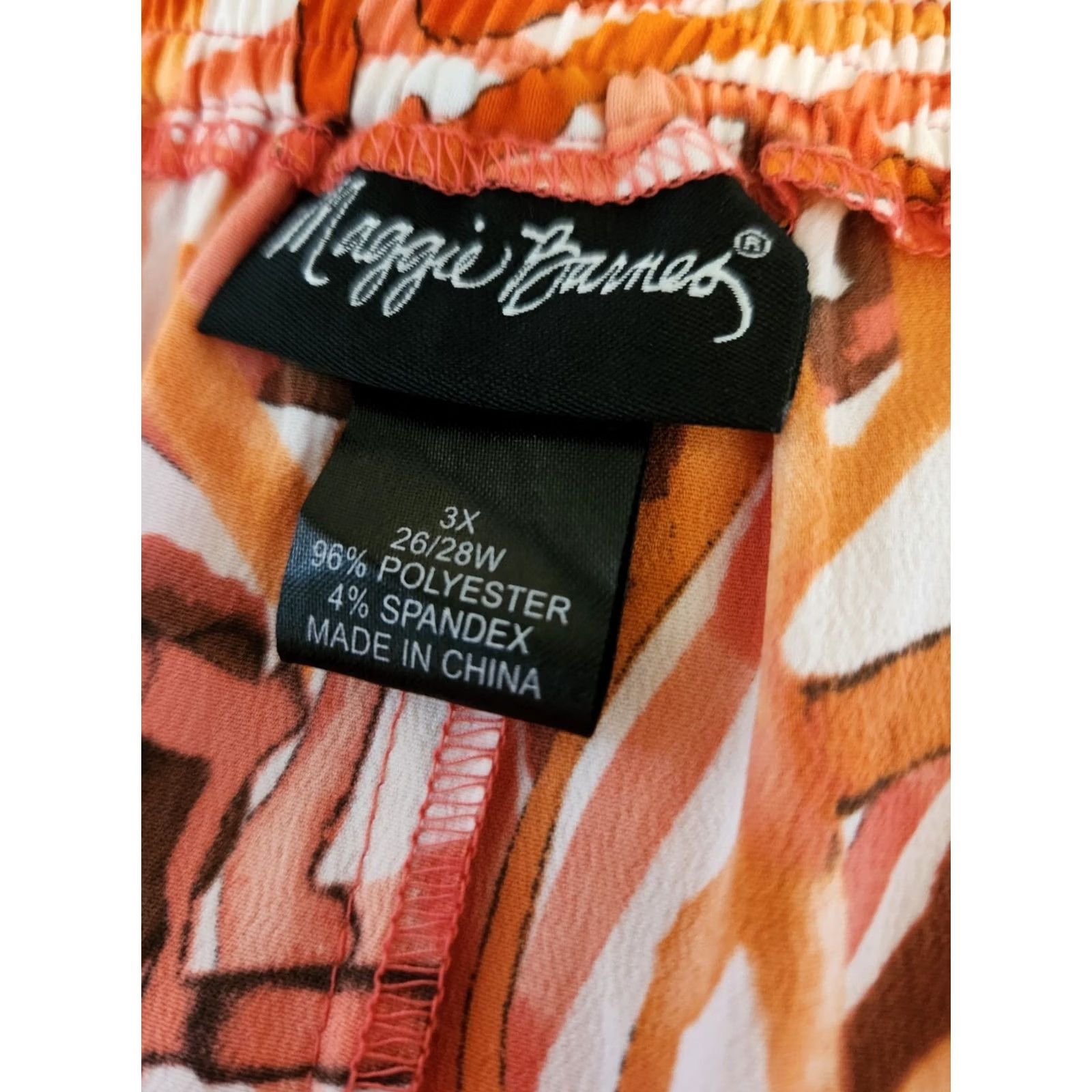 Vintage Maggie Barnes Skirt Maxi Elastic Waist Geometric Print 3X White Orange Womens Plus Long Size 40" / US 18 - 7 Thumbnail