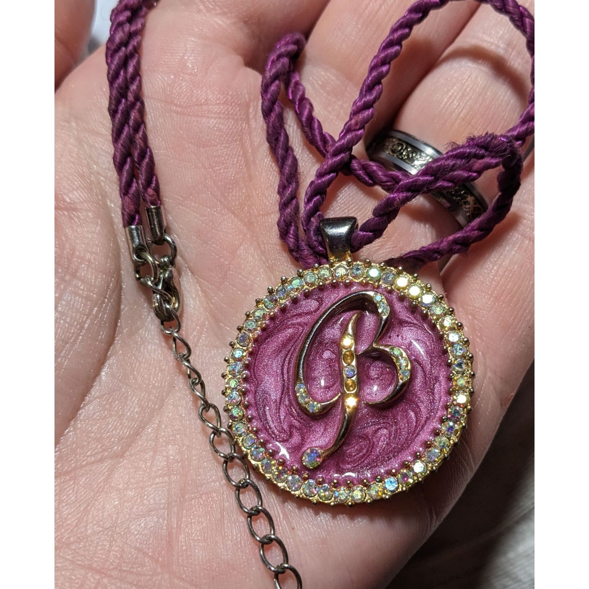 Other Purple Enamel Rhinestone B Medallion Necklace Size ONE SIZE - 6 Thumbnail