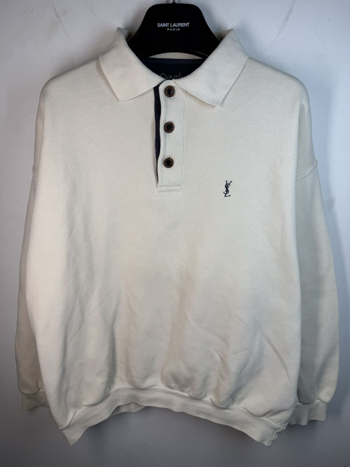 Yves Saint Laurent 90s YSL Sweatshirt White/Sweater Vintage Quarter Zip Up Size US XL / EU 56 / 4 - 20 Thumbnail