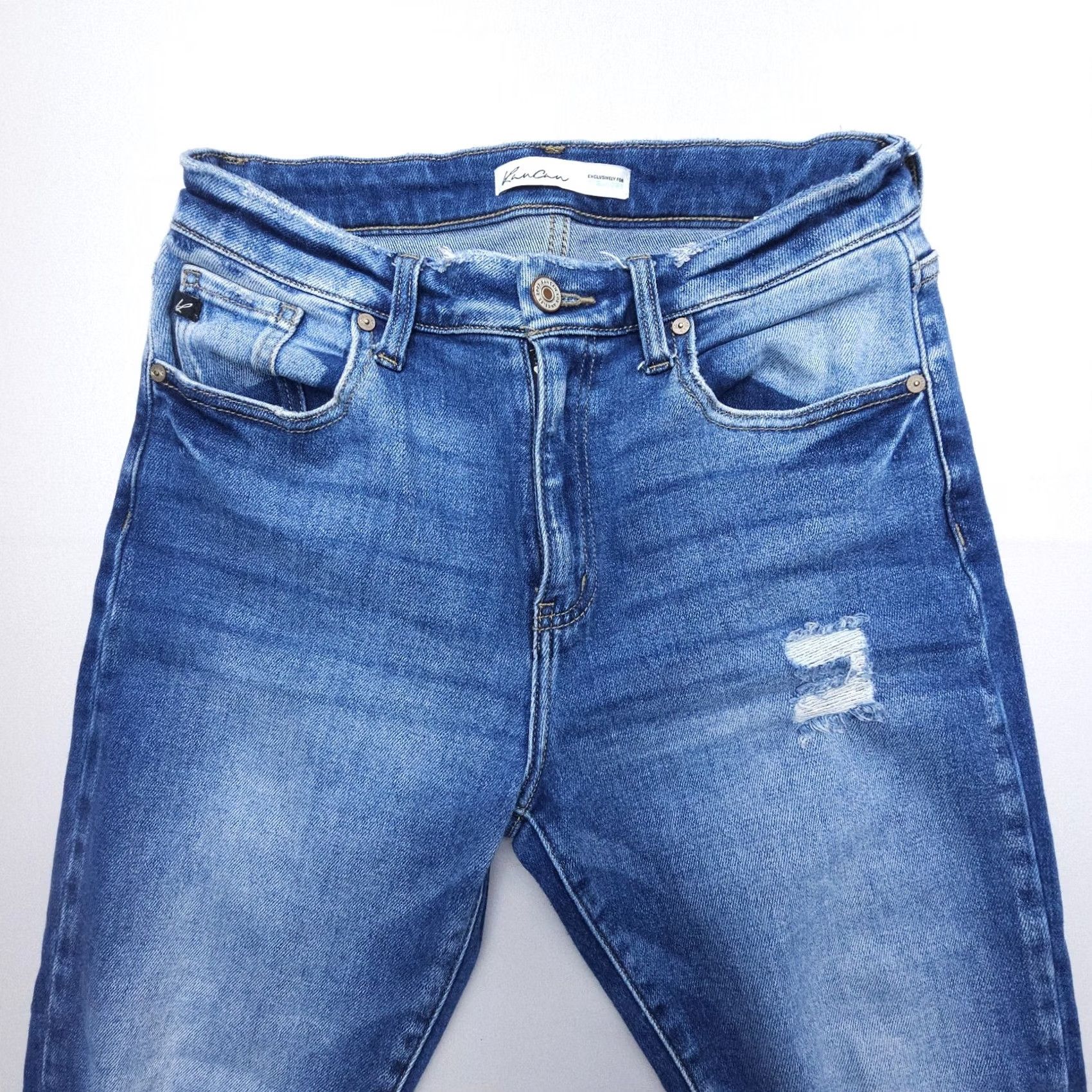 Vintage KanCan Jeans Straight High Rise Distressed Dark Wash 27 Blue Womens Regular 5-Pocket Denim Skinny? Size 27" / US 4 / IT 40 - 4 Thumbnail