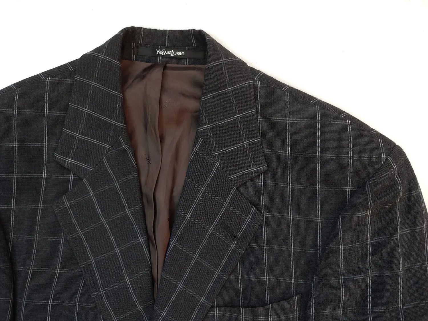 Yves Saint Laurent YSL Vintage Plaid Grey Blazer Size 48R - 4 Thumbnail