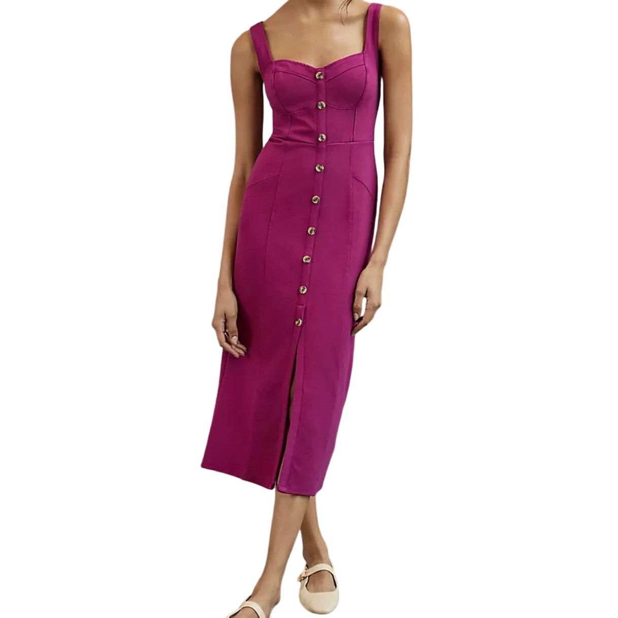 Anthropologie Maeve Knit Midi Dress Wildberry Button Slit 12