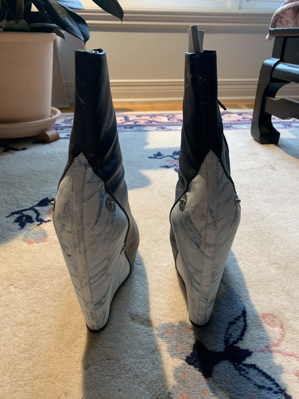 Kenzo 2.2K Kenzo (40/10us) marble print leather booties platforms Size US 10 / IT 40 - 5 Thumbnail