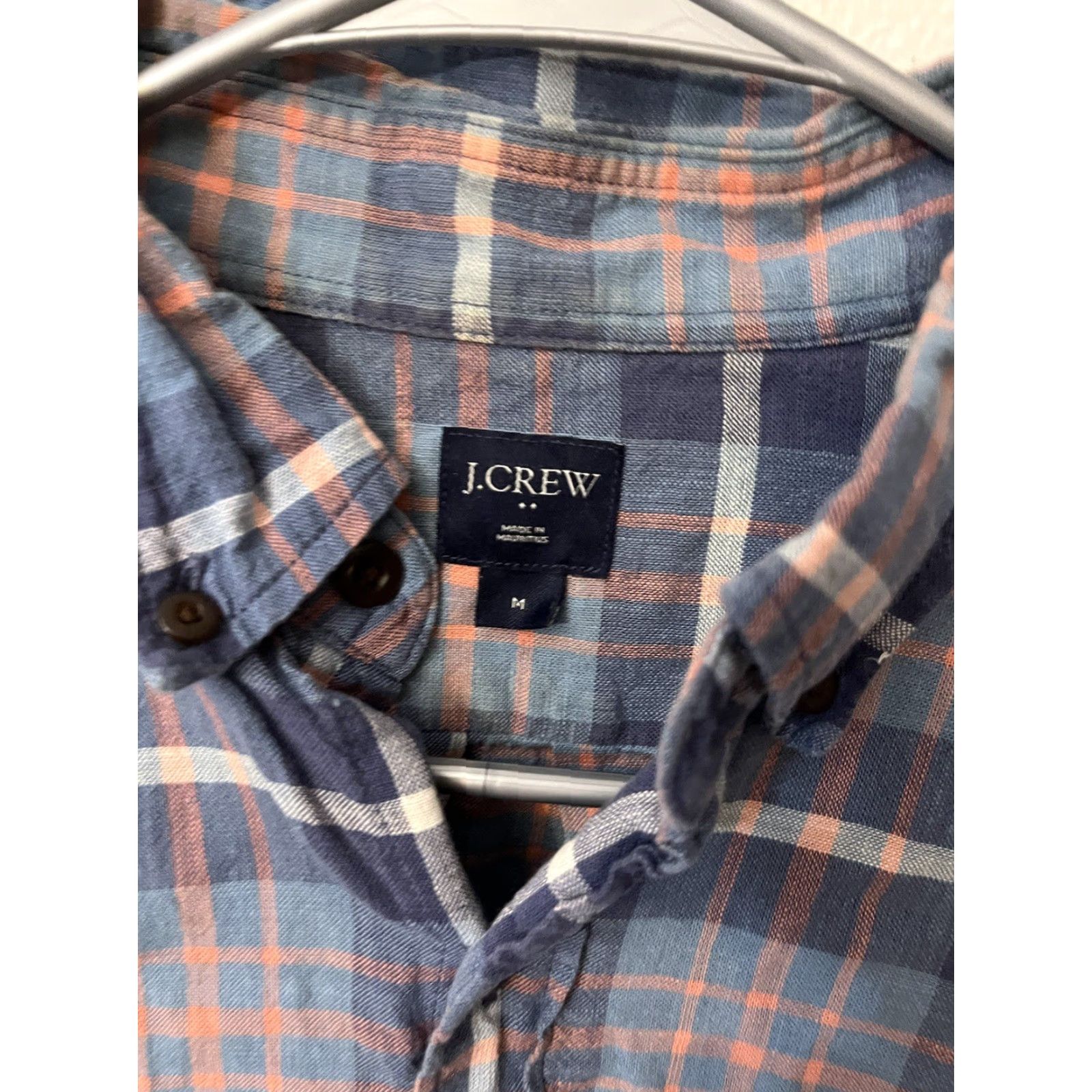 J.Crew J.CREW Men's Plaid Dress Shirt Blue Orange Long Sleeve Button-Down Cotton Medium Size 40R - 3 Thumbnail