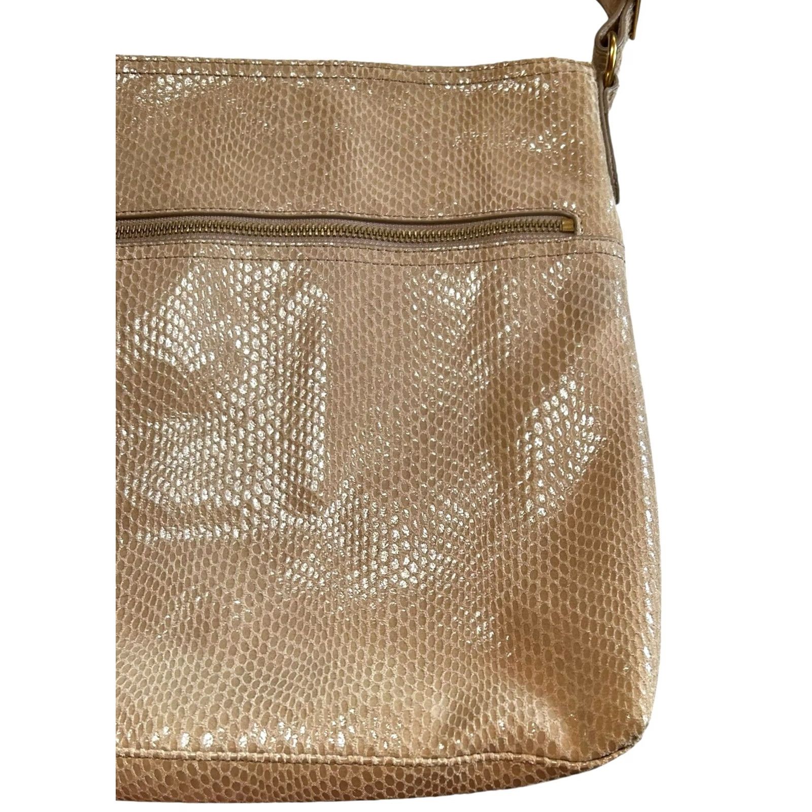 Vintage VINTAGE Margot New York Brown Embossed Leather Crossbody Purse Women’s Shoulder Handbag Size ONE SIZE - 4 Thumbnail