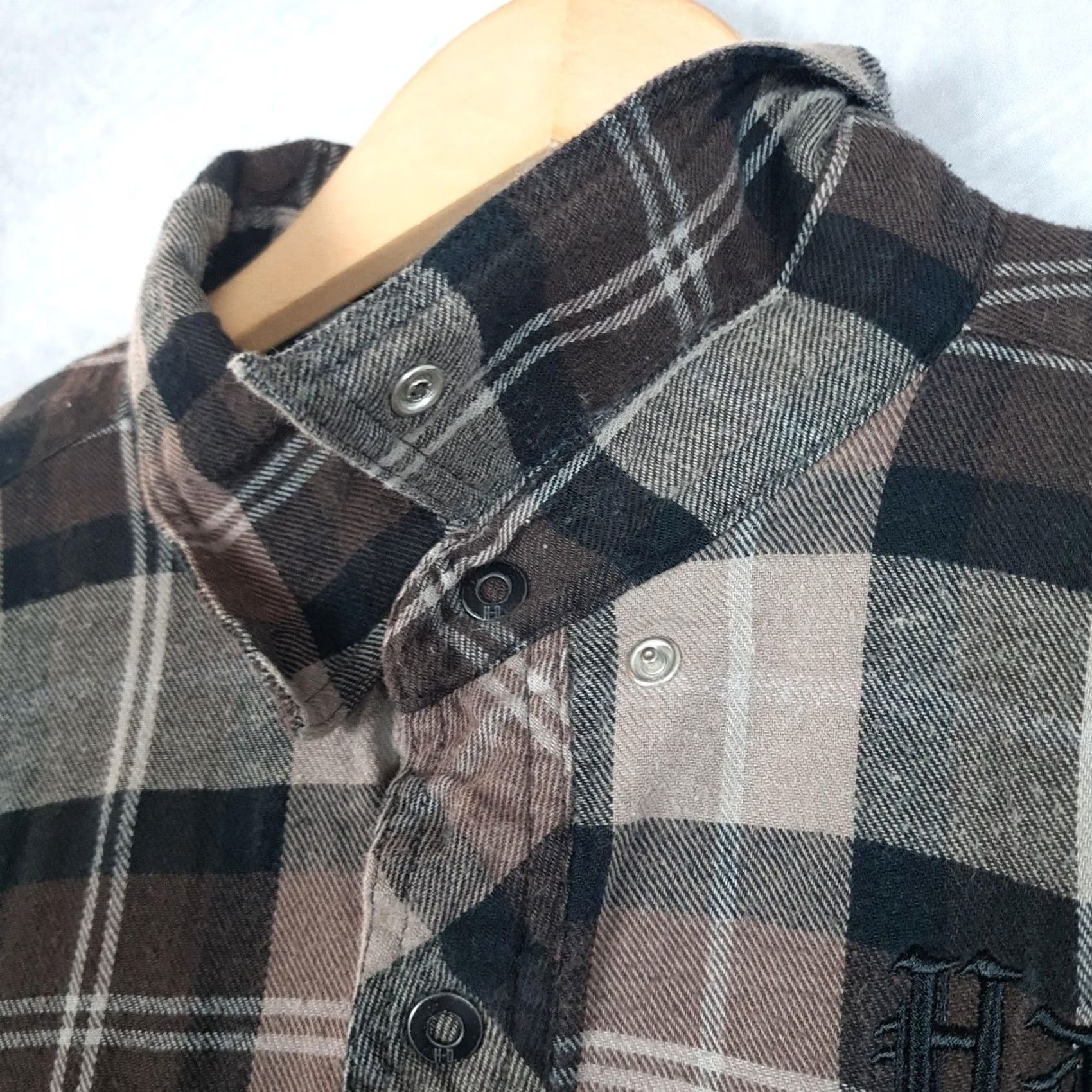 Harley Davidson Harley-Davidson Shirt Jacket Mens Large Brown Plaid Flannel Skull Lined Patch Jacket Size US L / EU 52-54 / 3 - 5 Thumbnail