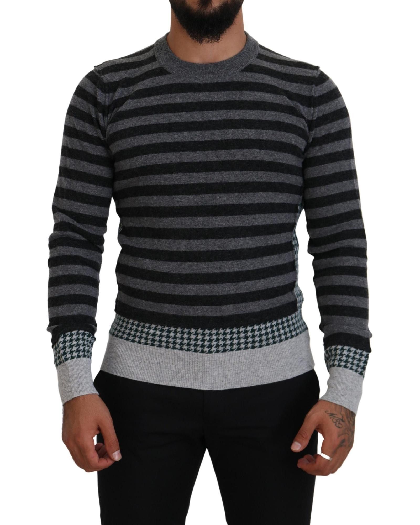 image of Dolce Gabbana Striped Wool Pullover Sweater in Black, Men's (Size XS)