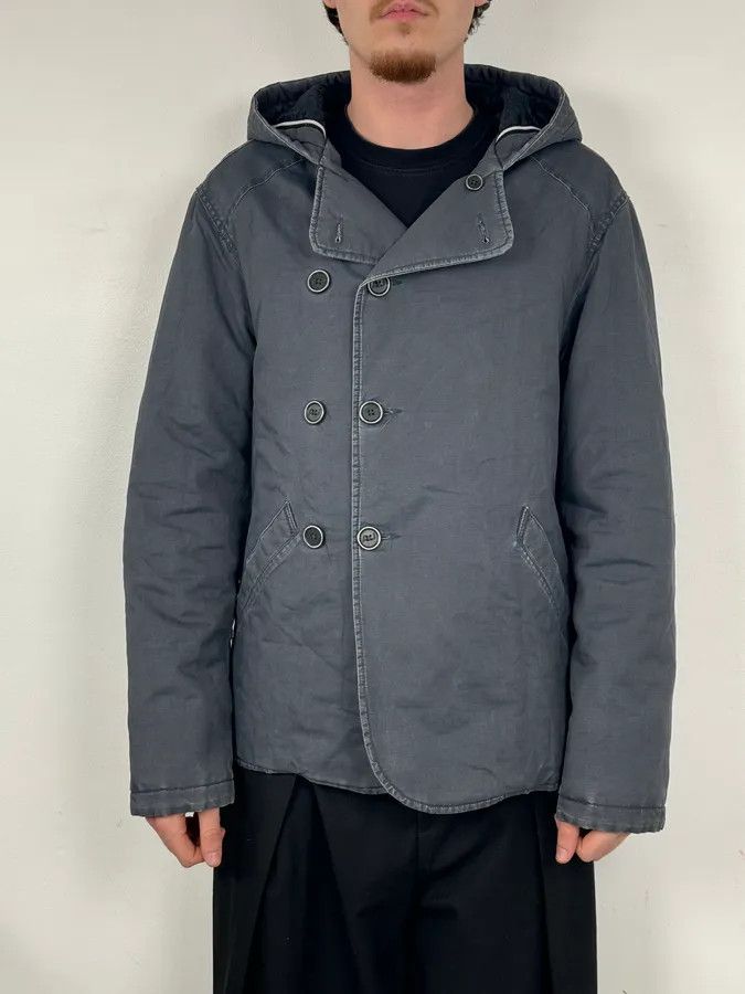 Armani 2000s Armani Blue Faded Buttoned Hooded Coat Size US L / EU 52-54 / 3 - 1 Thumbnail