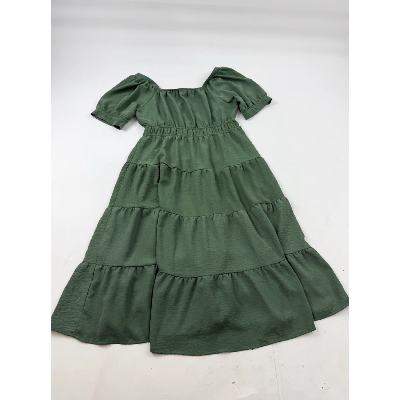 Vintage Monteau Los Angeles Dress Womens L Green Tiered Puff Sleeve Maxi Sundress Size L / US 10 / IT 46 - 6 Thumbnail