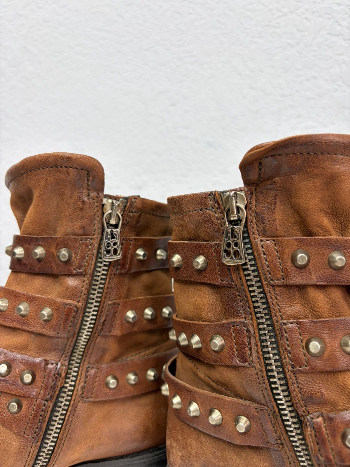 If Six Was Nine Brown Leather Studded Harness Boots Multi-Strap Biker Boots Size US 8 / IT 38 - 12 Thumbnail