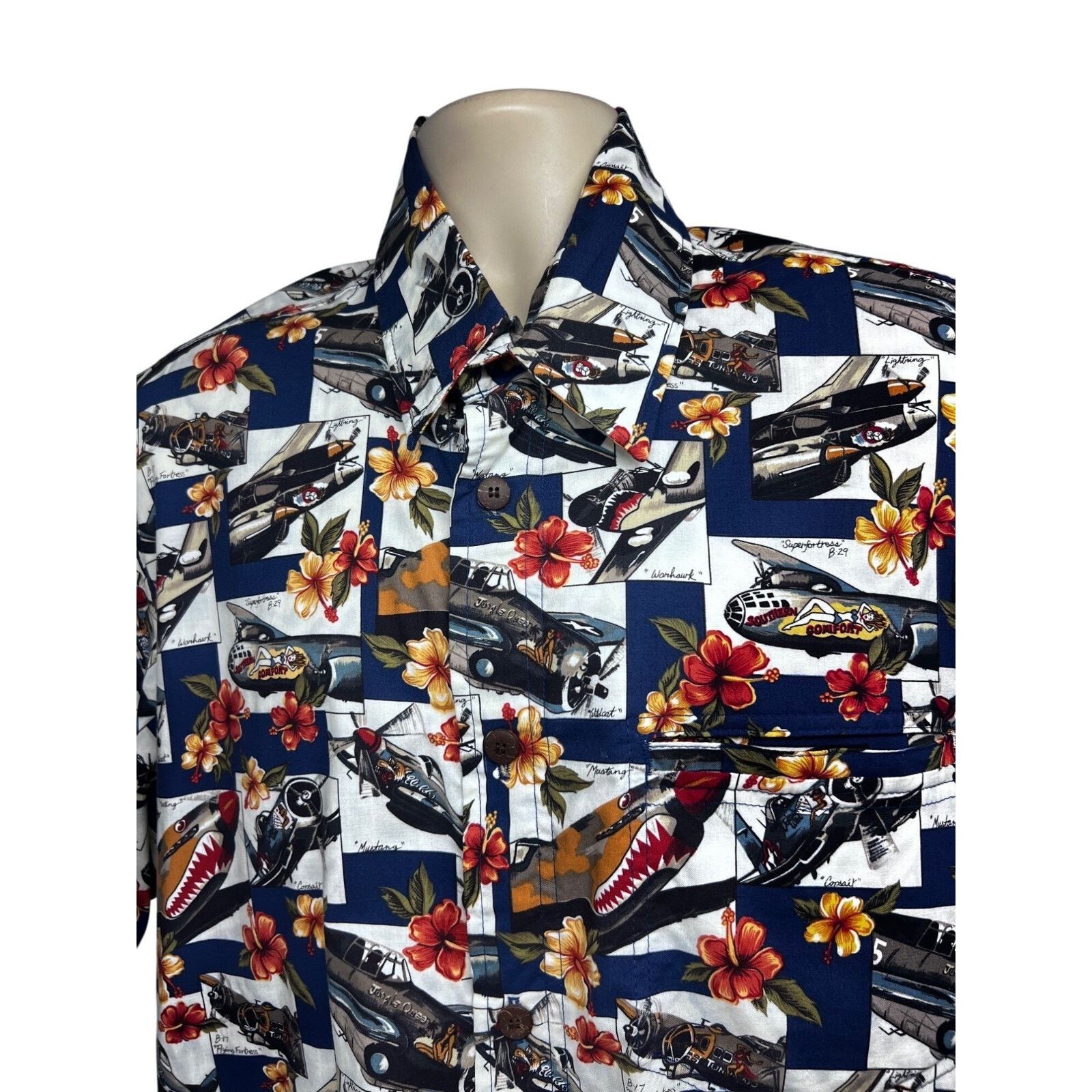 Vintage Cruizin Wear Military War Planes Button Shirt XL Pocket USA Size US XL / EU 56 / 4 - 4 Thumbnail