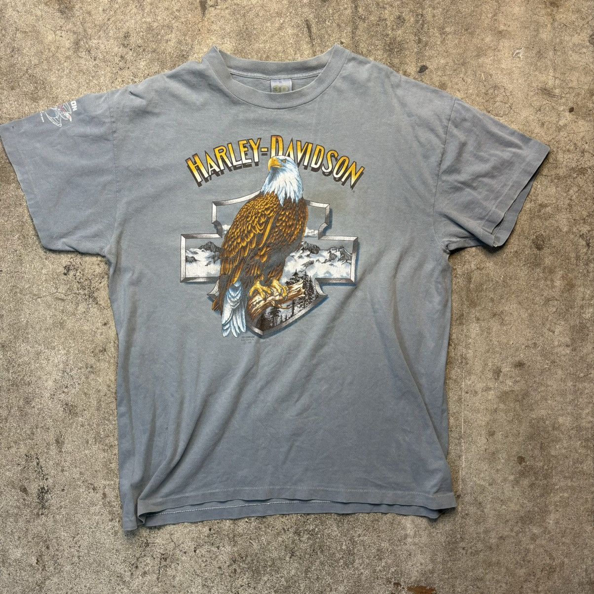 image of Vintage 1990 3D Emblem Harley Davidson Eagle XL Shirt in Blue, Men's