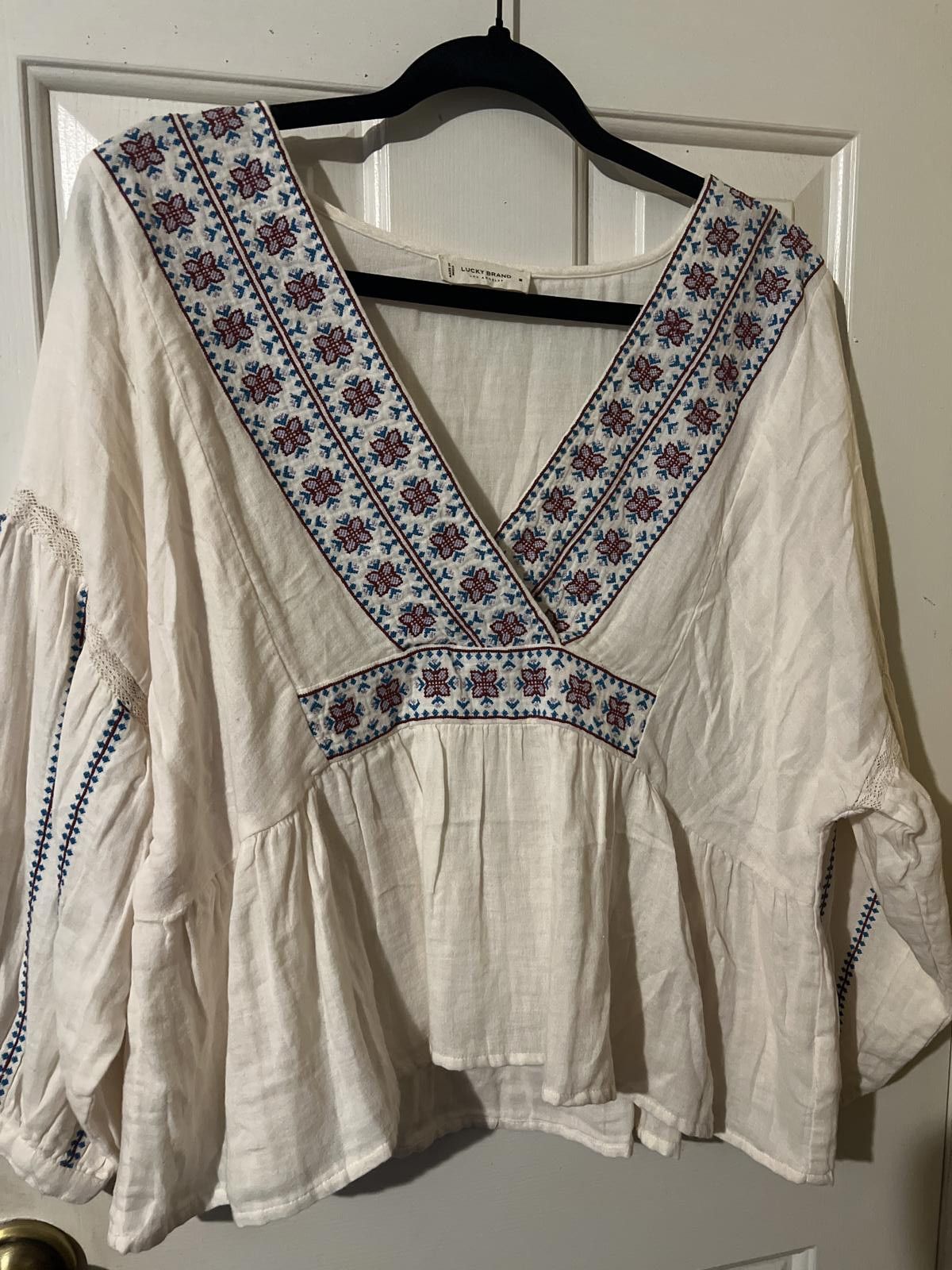 Lucky Brand Lucky Brand Embroidered V-Neck Peasant Blouse NWOT Size M / US 6-8 / IT 42-44 - 3 Thumbnail