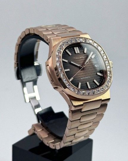 Japanese Brand Seiko Mod Nautilus Brown Diamond Rosegold Watch NH35 41mm Size ONE SIZE - 6 Thumbnail