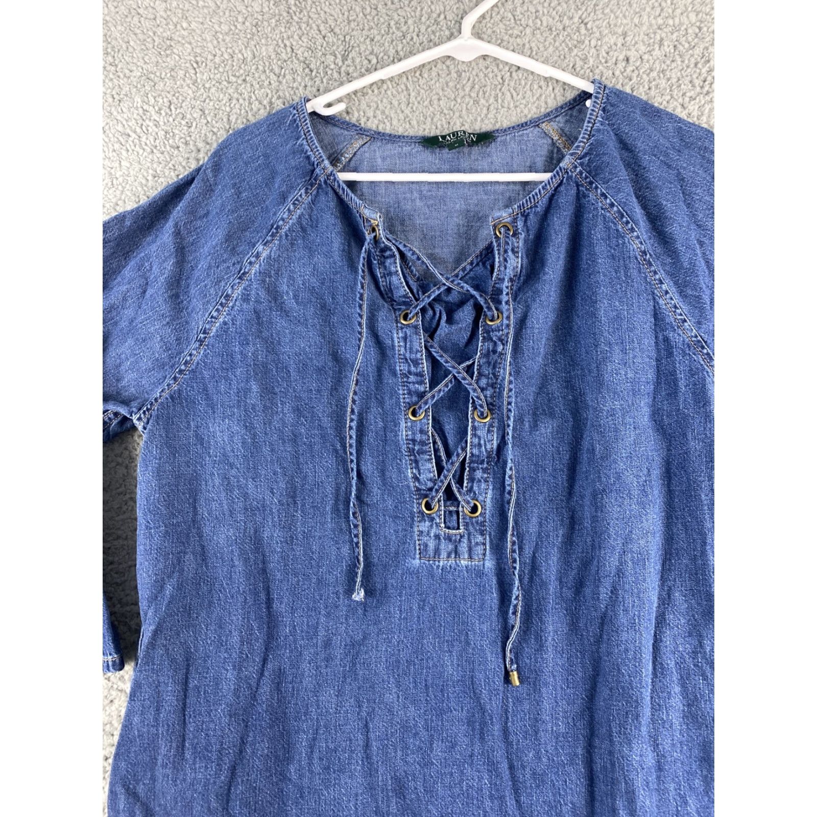 Ralph Lauren Lauren Ralph Lauren Women's Shift Dress M Denim Dark Wash Casual V-Neck 90s Style Size 32" / US 10 / IT 46 - 2 Thumbnail