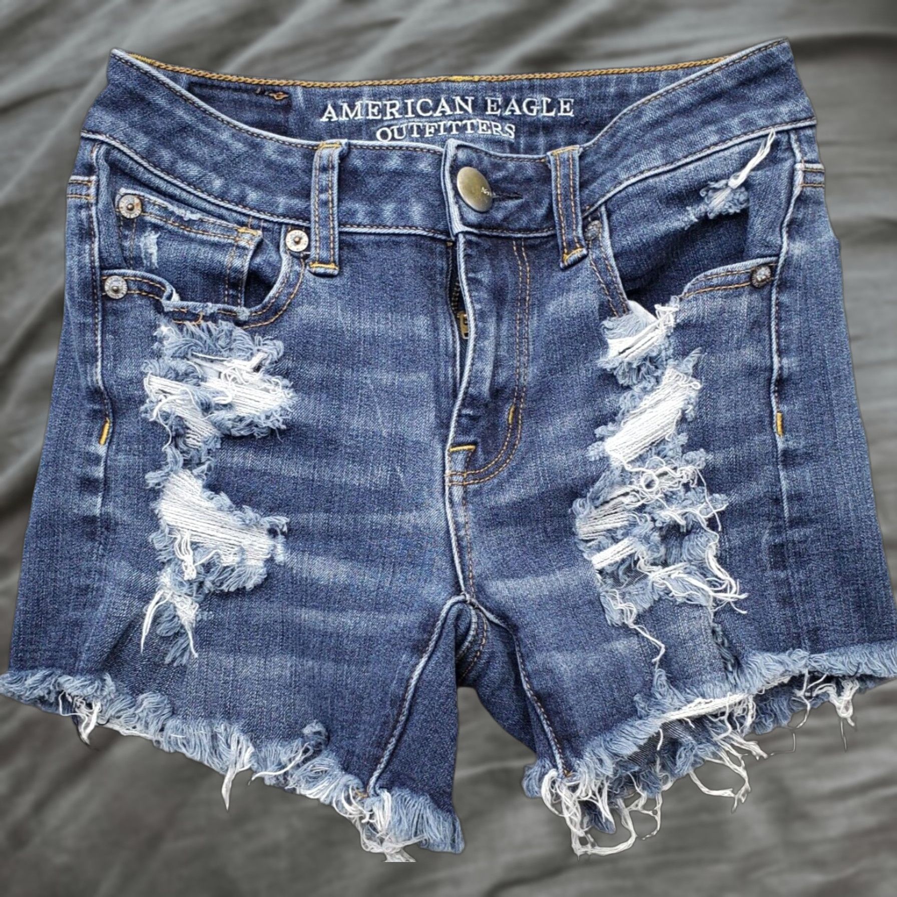 American Eagle Outfitters American Eagle Outfitters Shorts Women Size 00 Blue Denim High Rise Distressed Size 24" / US 00 / IT 34 - 1 Thumbnail