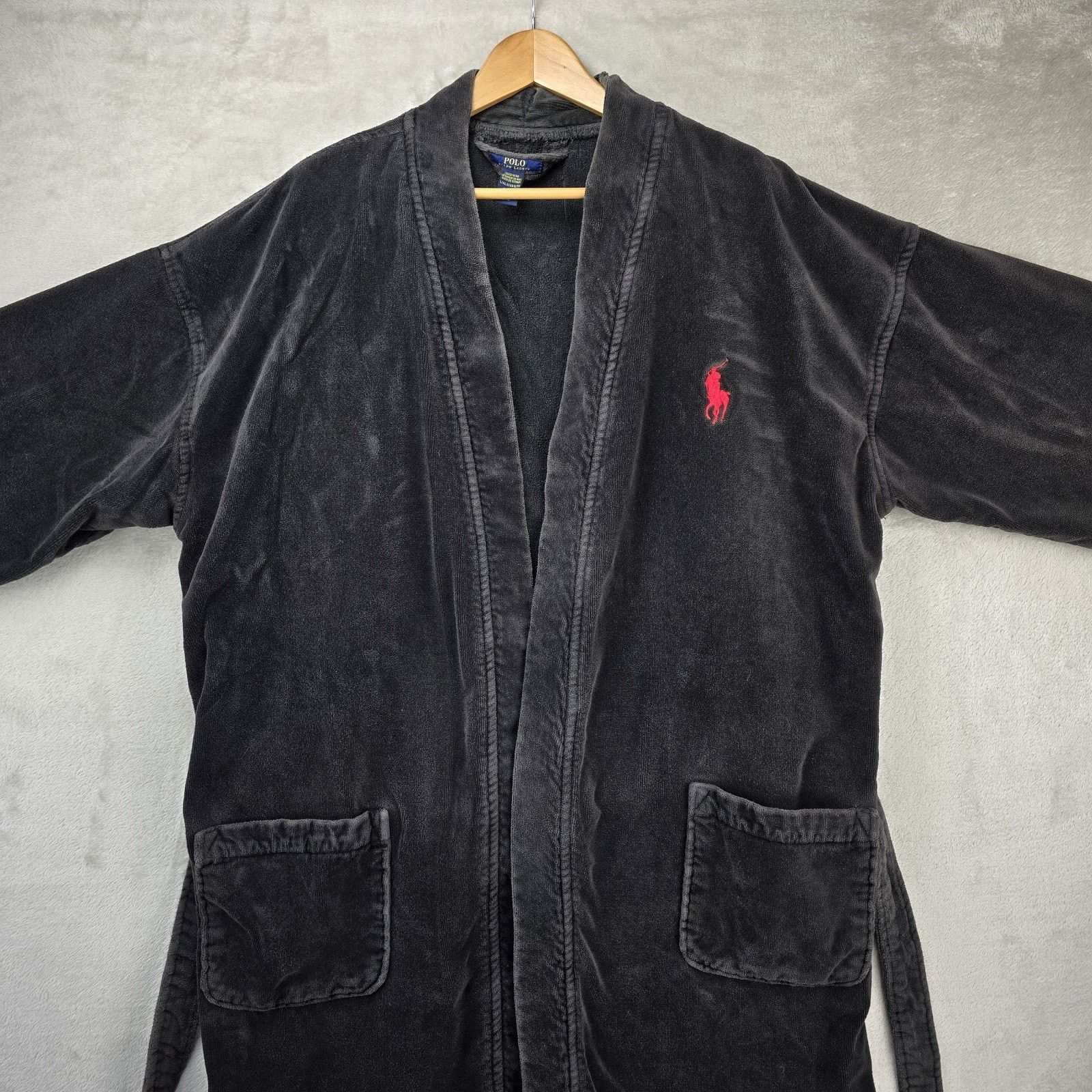 Polo Ralph Lauren Polo Ralph Lauren Bath Robe Mens L/XL Black Terry Pockets Size ONE SIZE - 2 Thumbnail