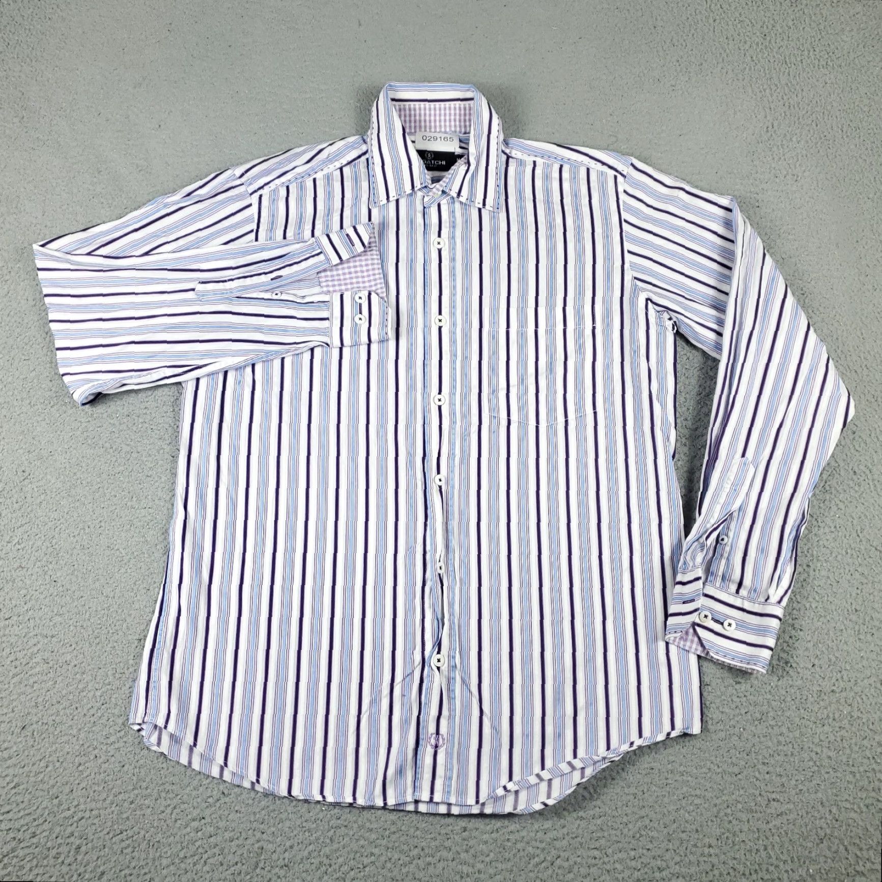BUGATCHI Bugatchi Uomo Shirt Mens Medium Purple Striped Button-Up Long Sleeve Cotton Pocket Collared Regular Fit Size US M / EU 48-50 / 2 - 2 Thumbnail