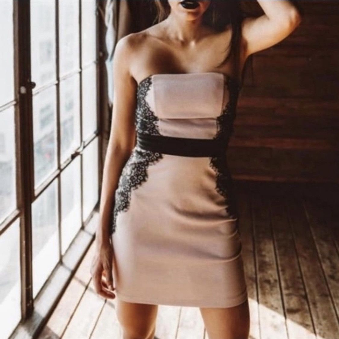 Forever 21 Black & Pink Strapless Bodycon Mini Cocktail Dress Lace Size M / US 6-8 / IT 42-44 - 7 Thumbnail