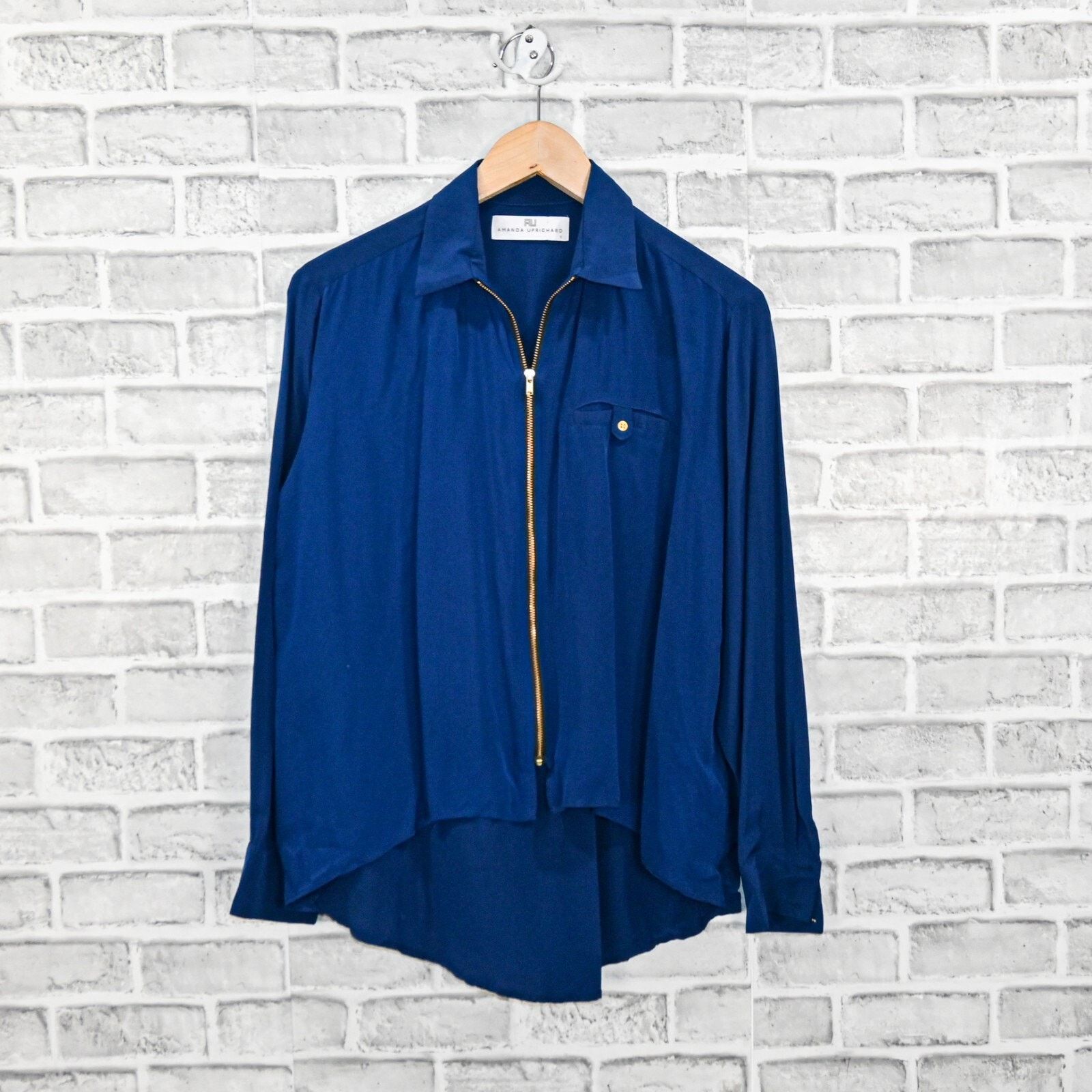 Amanda Uprichard Amanda Uprichard Women's 100% Silk zip front blouse in blue Size S / US 4 / IT 40 - 6 Thumbnail