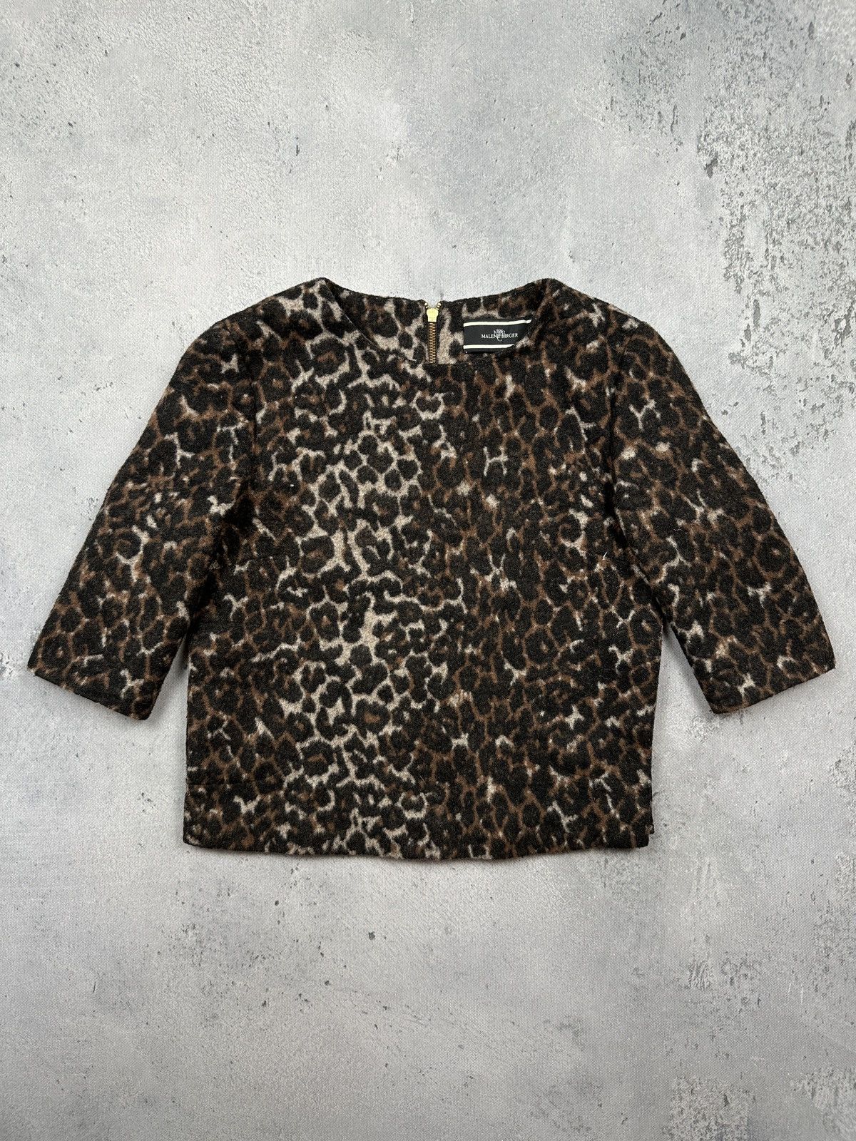 By Malene Birger Vintage By Malene Birger Leopard Wool Blend Cropped Top Zip Size S / US 4 / IT 40 - 1 Thumbnail