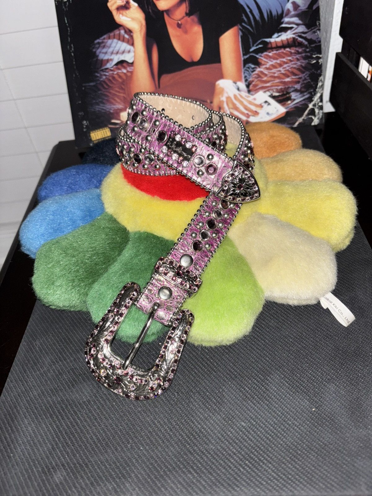 B.B. Simon Swarovski Crystals Silver Leather Vintage Belt  Sz M b.b. Simon White Silver 3-Row Crystal Belt – Dudes Boutique main image 2