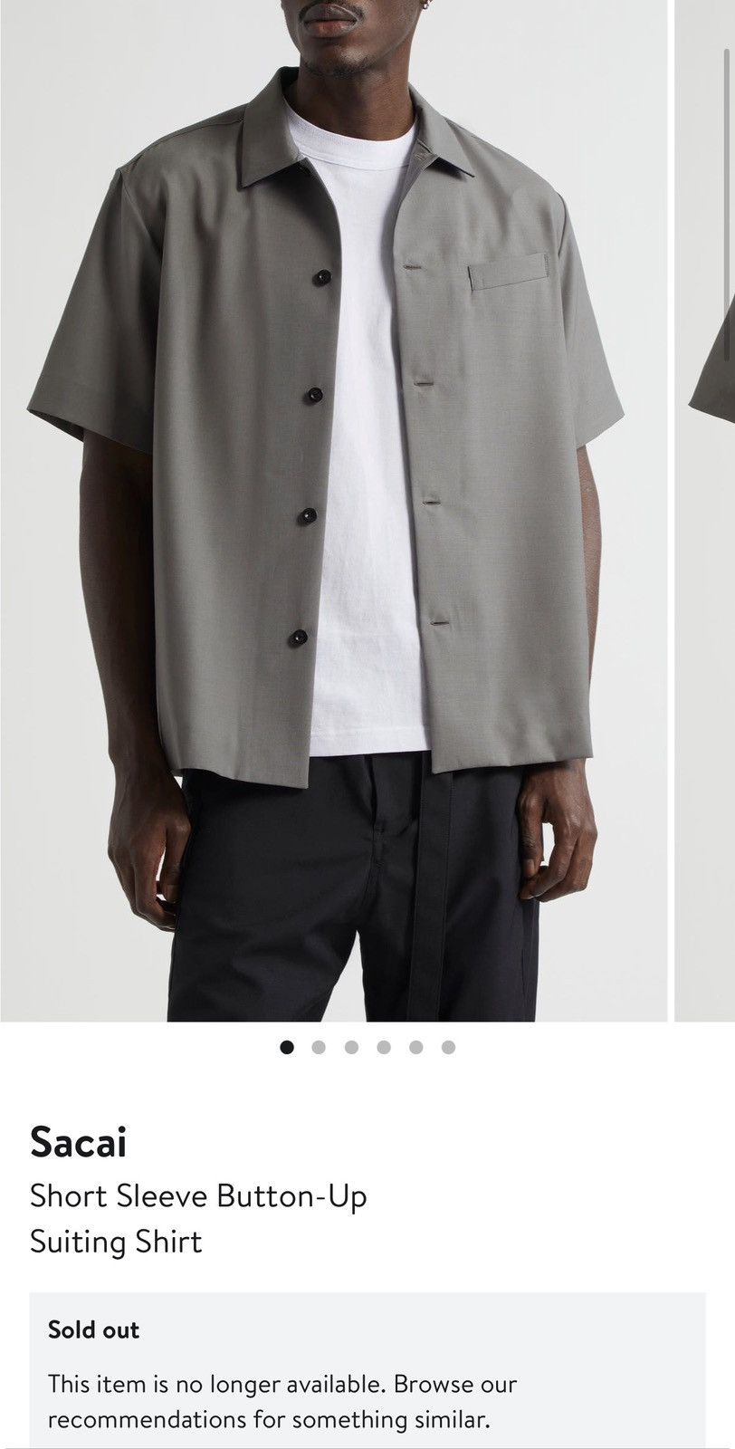 Sacai Sacai Short Sleeve Button-Up Suiting Shirt Grey Wool Blend Size US L / EU 52-54 / 3 - 7 Thumbnail