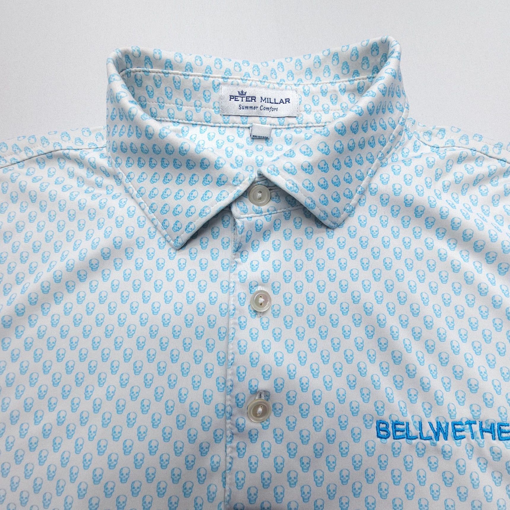 Peter Millar Peter Millar Summer Comfort Polo Mens M Blue Skull Print Stretch Geometric Short Sleeve Shirt Polo USA Capimum? Size US M / EU 48-50 / 2 - 6 Thumbnail