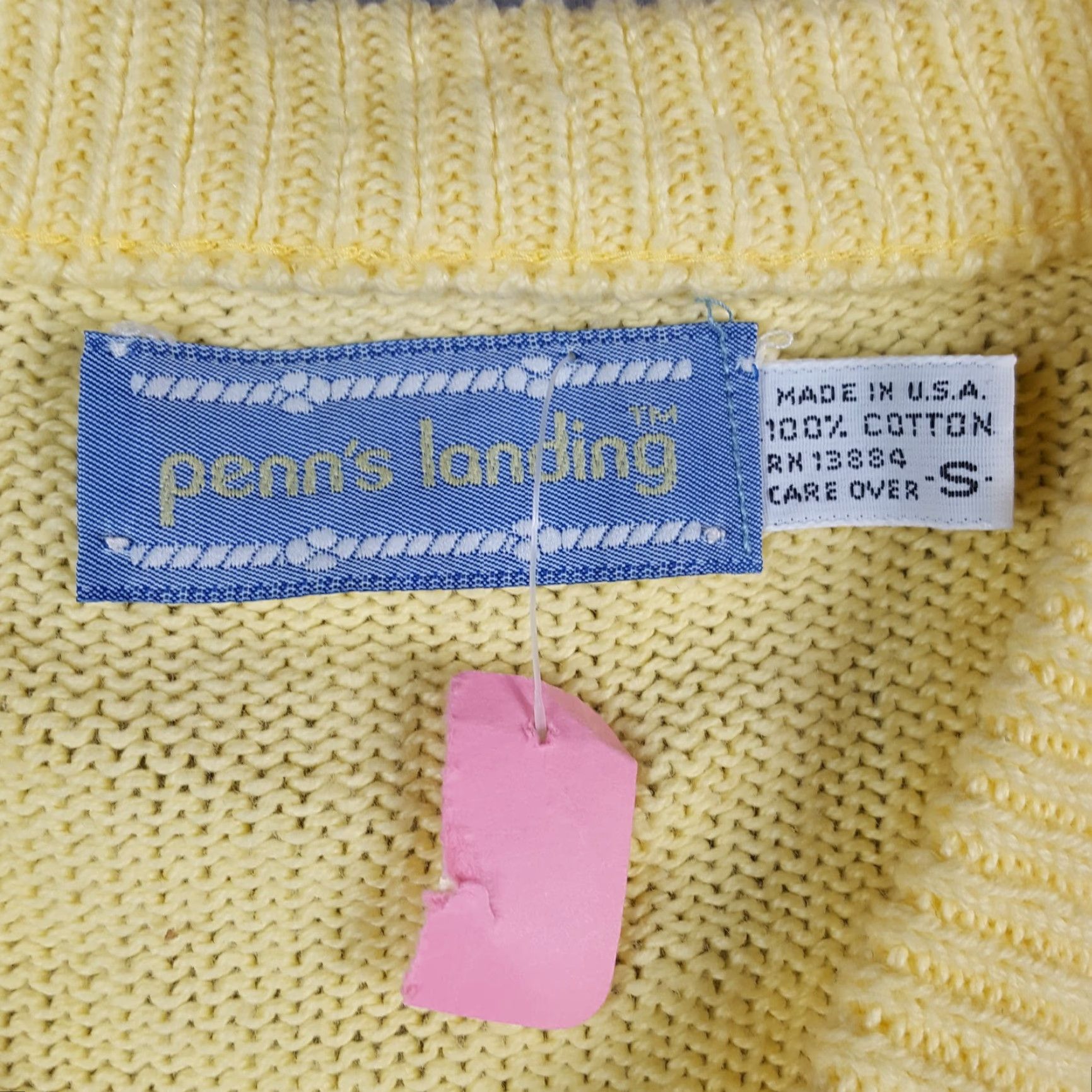 Vintage VINTAGE 80s Yellow Pullover Sweater V-Neck Men’s Small Preppy Knit Cotton Penn's Landing Long Sleeve Casual 90s Fall Winter Mens Size US S / EU 44-46 / 1 - 6 Thumbnail
