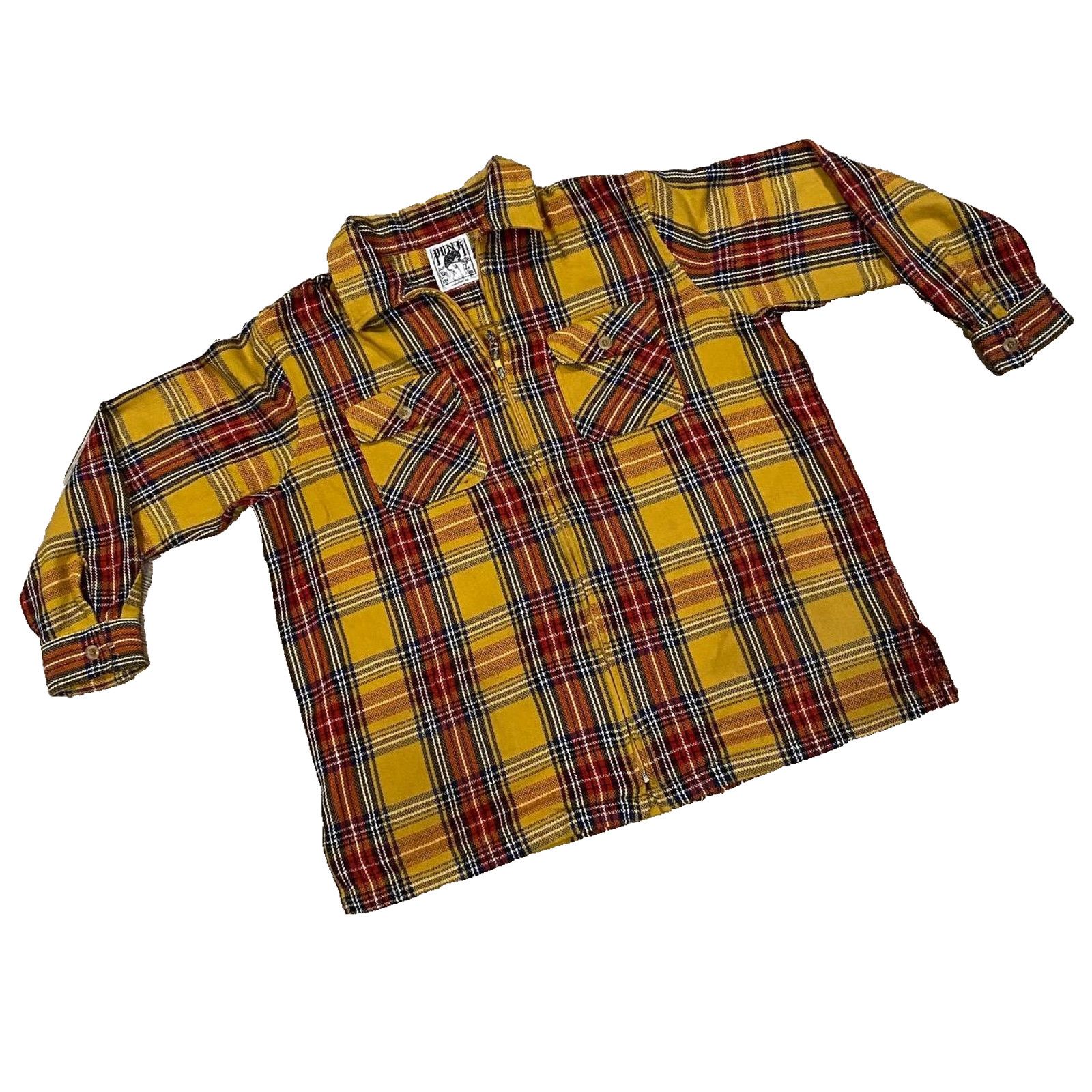 Other PUNK LA Anarchy Yellow Plaid Flannel Y2K Metal Shirt sz L Size US L / EU 52-54 / 3 - 4 Thumbnail