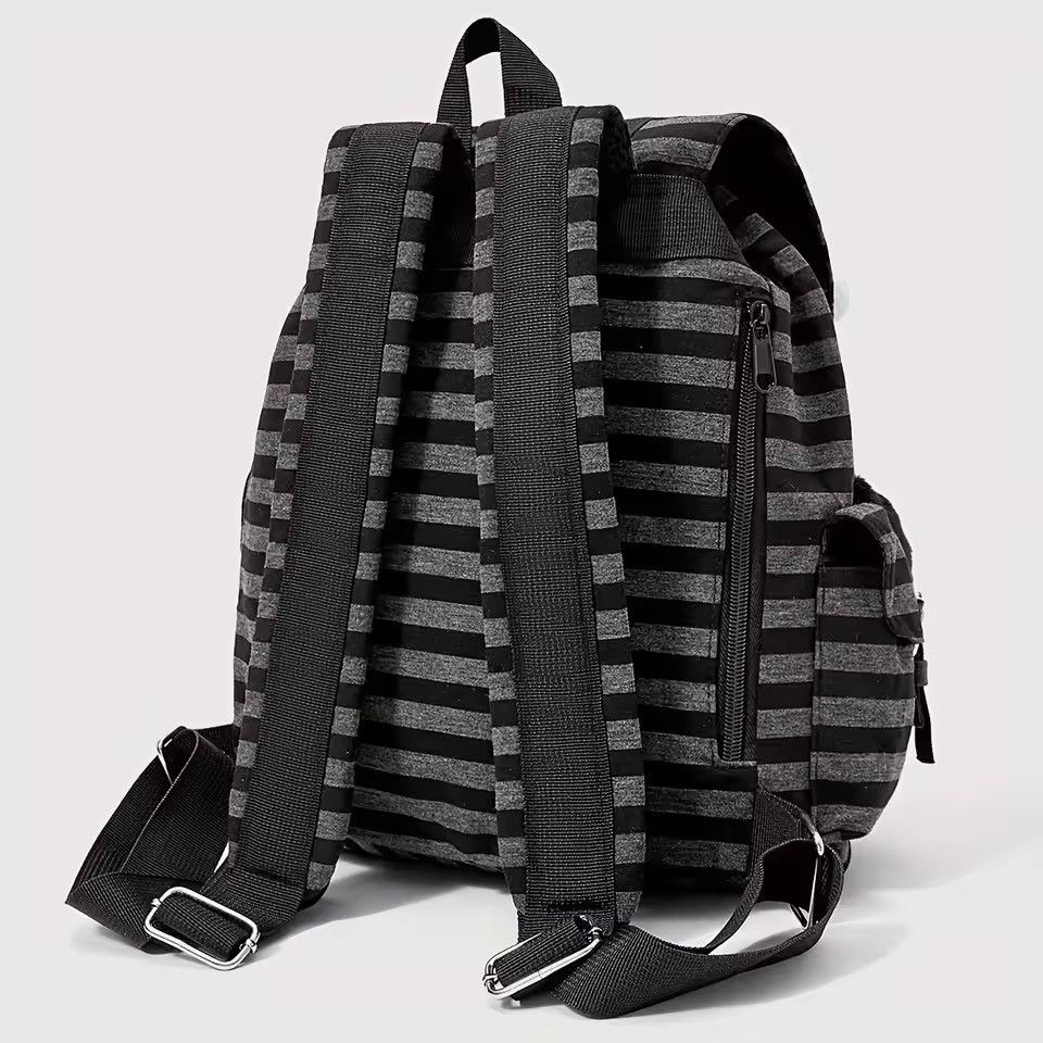 Japanese Brand 🖤💀 Y2K PUNK EMO Backpack - Black/Grey Stripe Size ONE SIZE - 3 Thumbnail