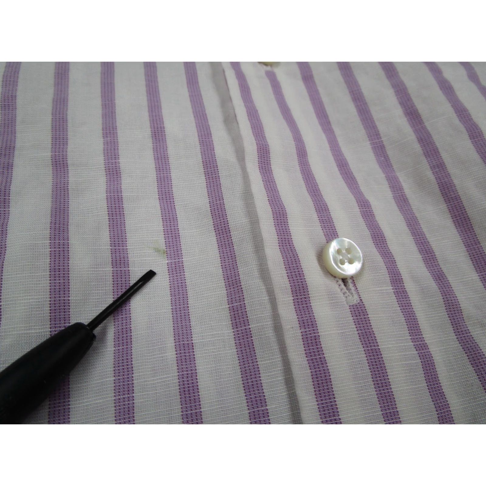 Vintage VINTAGE Lorenzini Dress Shirt Mens 42 White Purple Stripe Made in Italy Classic Fit Long Sleeve Neiman Marcus Size 42R - 6 Thumbnail