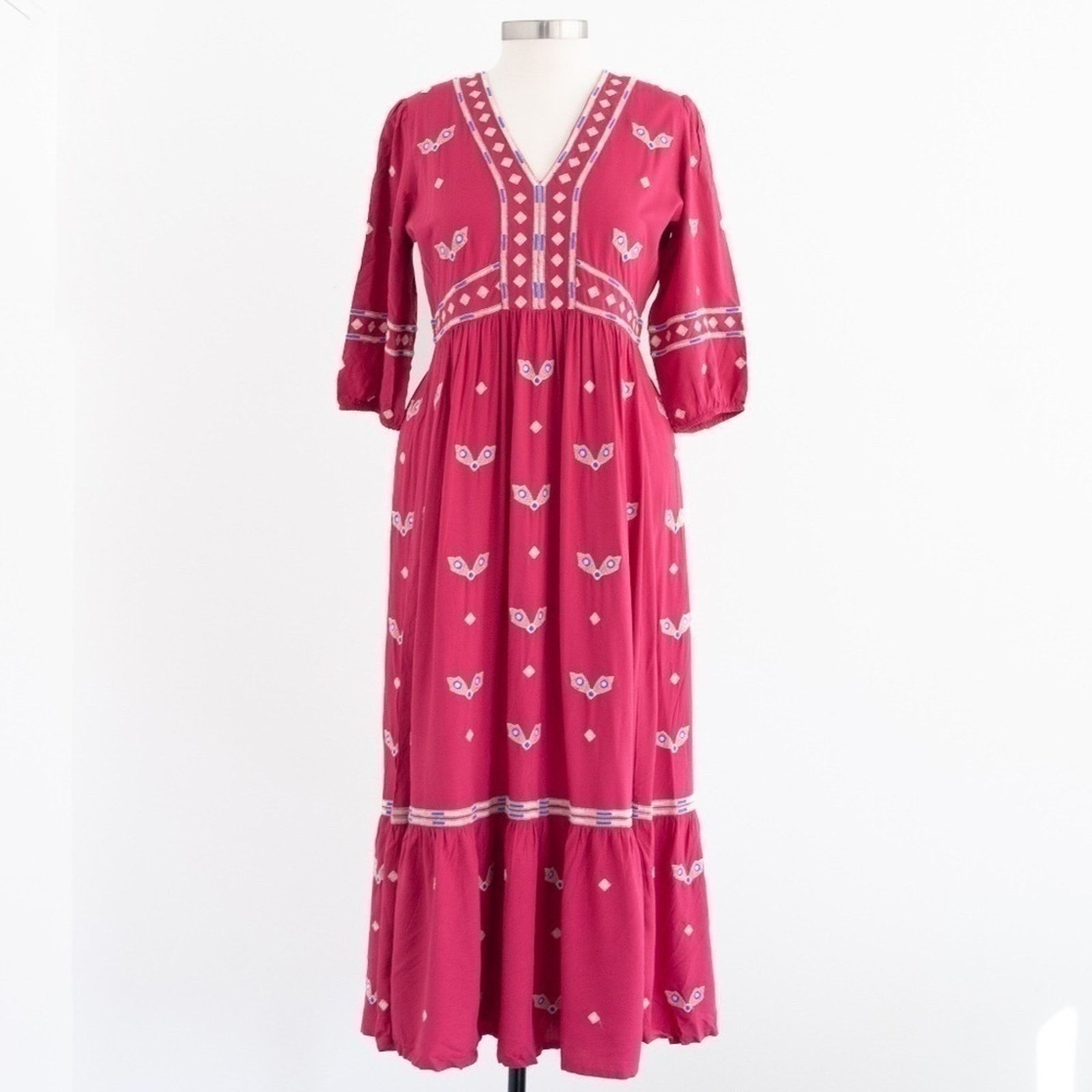 ba&sh ba&sh. Java Embroidered Boho Midi Dress. Size L / US 10 / IT 46 - 1 Thumbnail