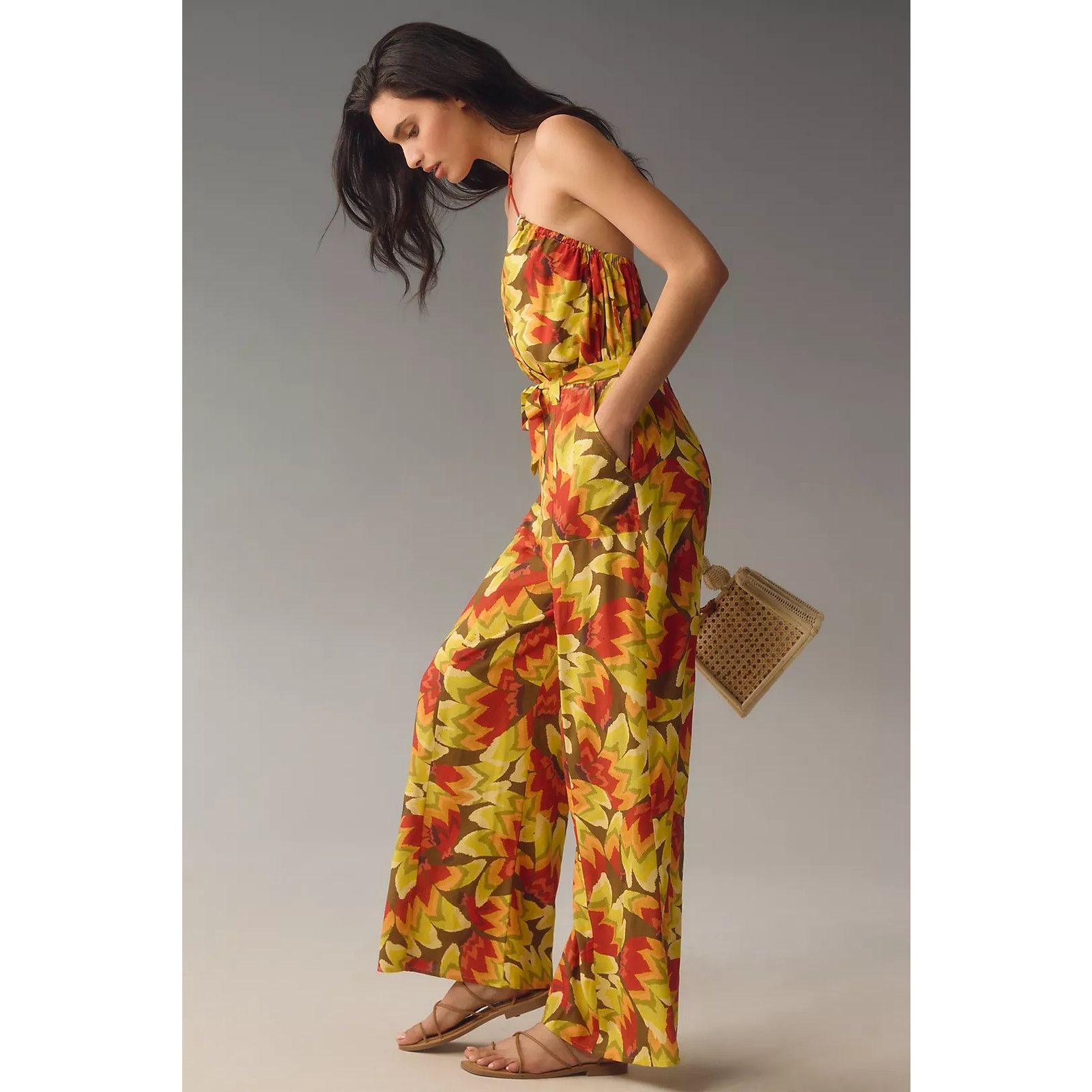 Anthropologie × Farm Rio New Fruit Print Wide Leg Jumpsuit $188 SMALL Yellow Tassels Size 28" / US 6 / IT 42 - 3 Thumbnail