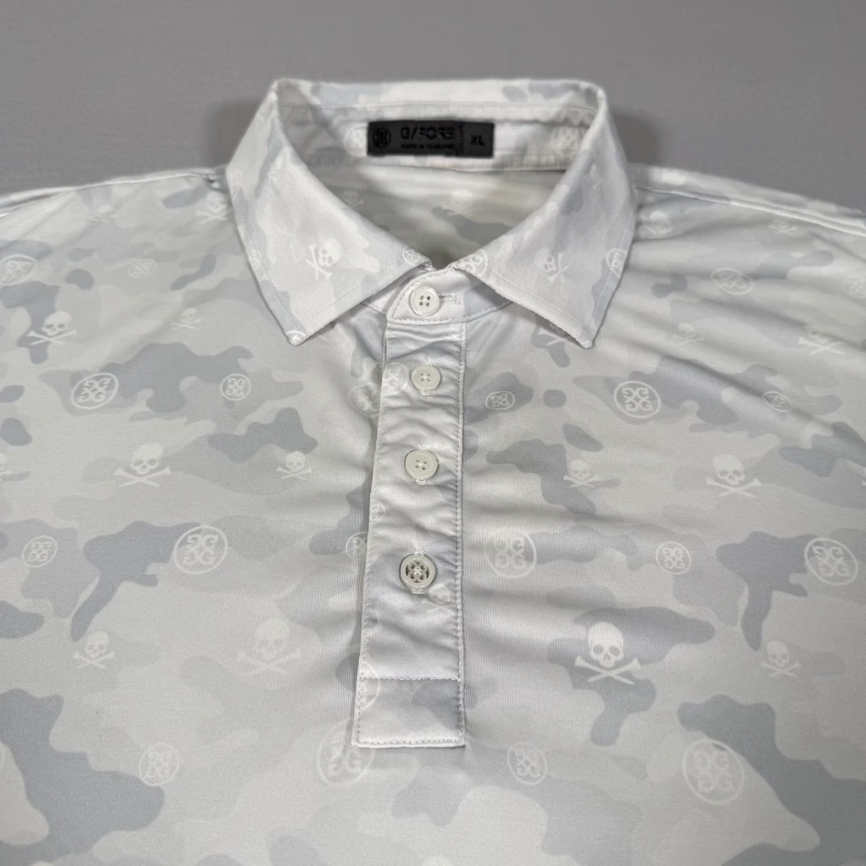 G/FORE G/FORE Polo Shirt Mens XL White Camo Skull Golf Performance Stretch Short Sleeve Size US XL / EU 56 / 4 - 3 Thumbnail