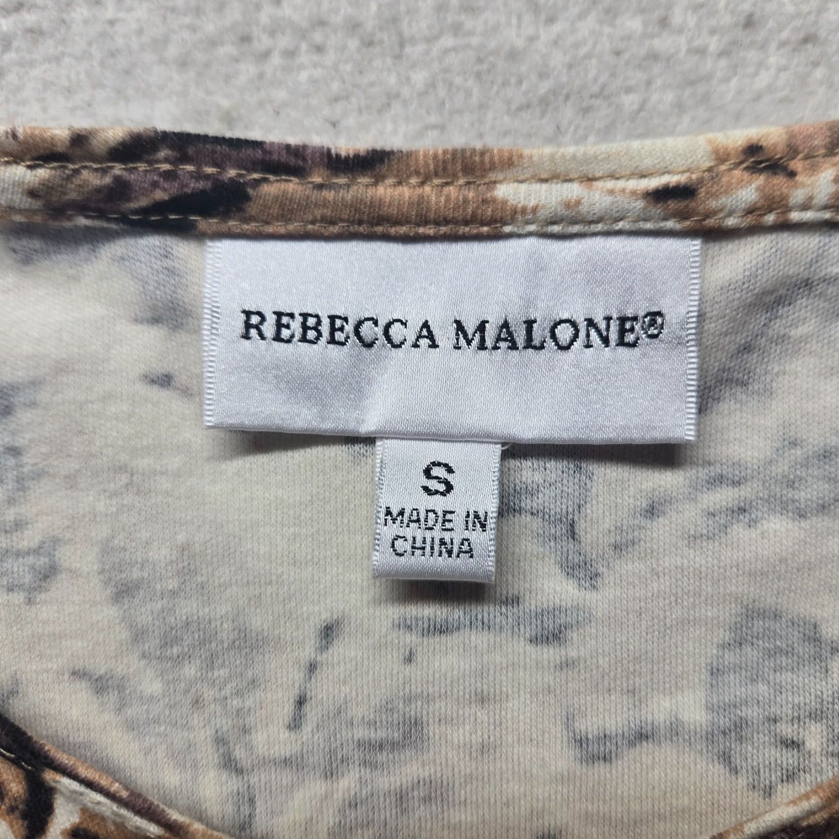 Vintage Rebecca Malone Shirt Women S Small Brown Floral Stretch Top Short Sleeve Size S / US 4 / IT 40 - 3 Thumbnail