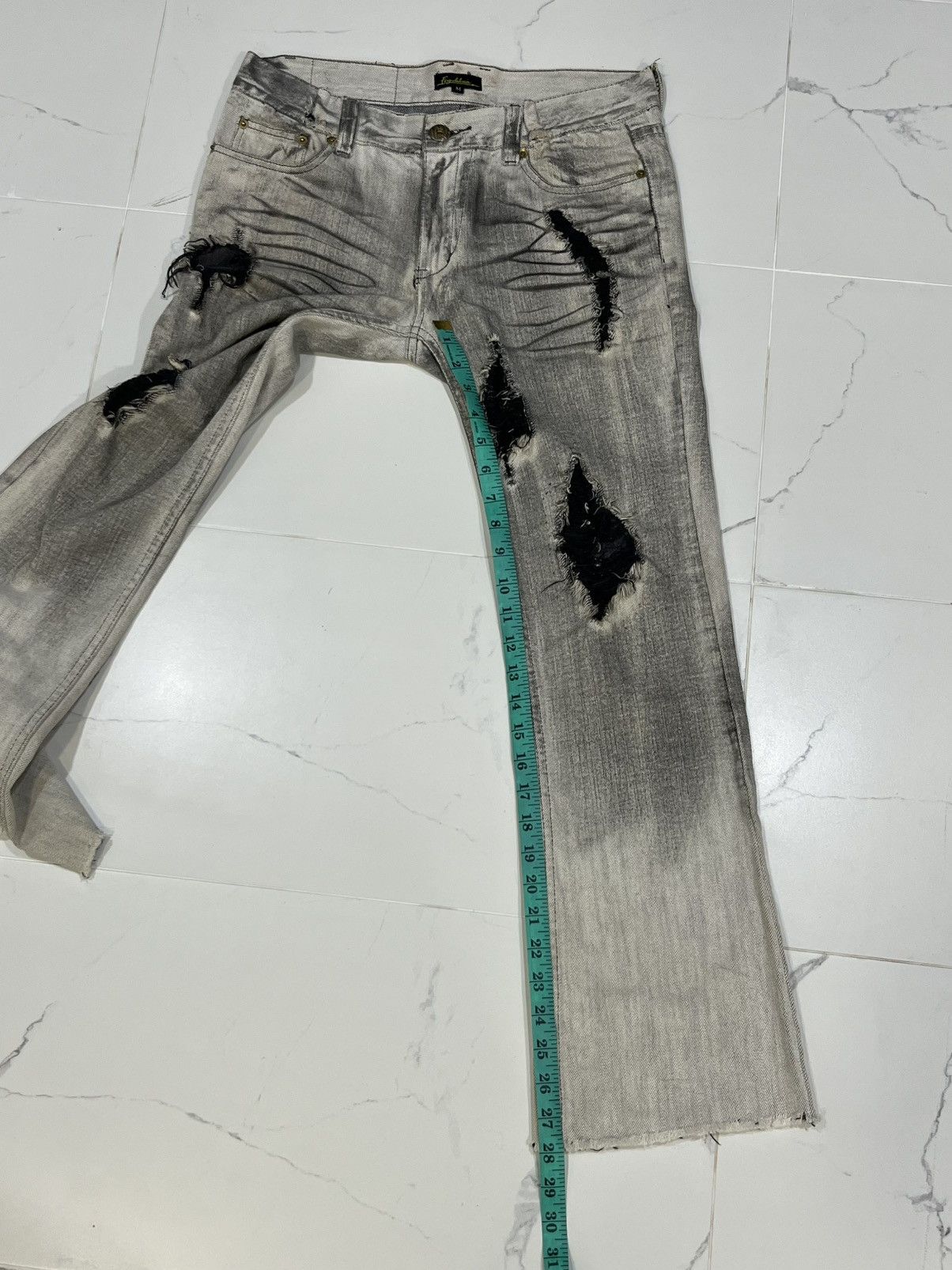 Japanese Brand FLARE💥Japan Brand Ripped Smoke Grey Flared Denim Jeans Size US 32 / EU 48 - 22 Thumbnail