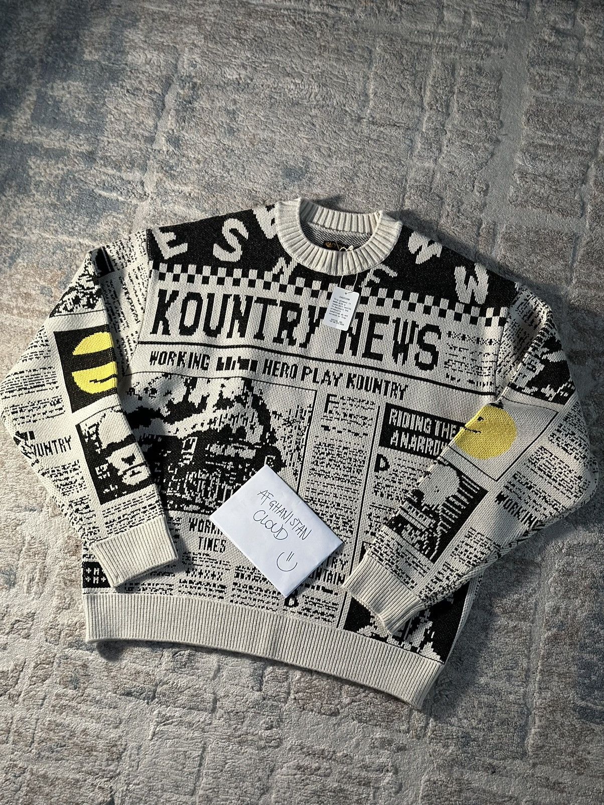 image of Kapital Kountry News Newspaper Knitwear Sweater in Beige, Men's (Size Small)