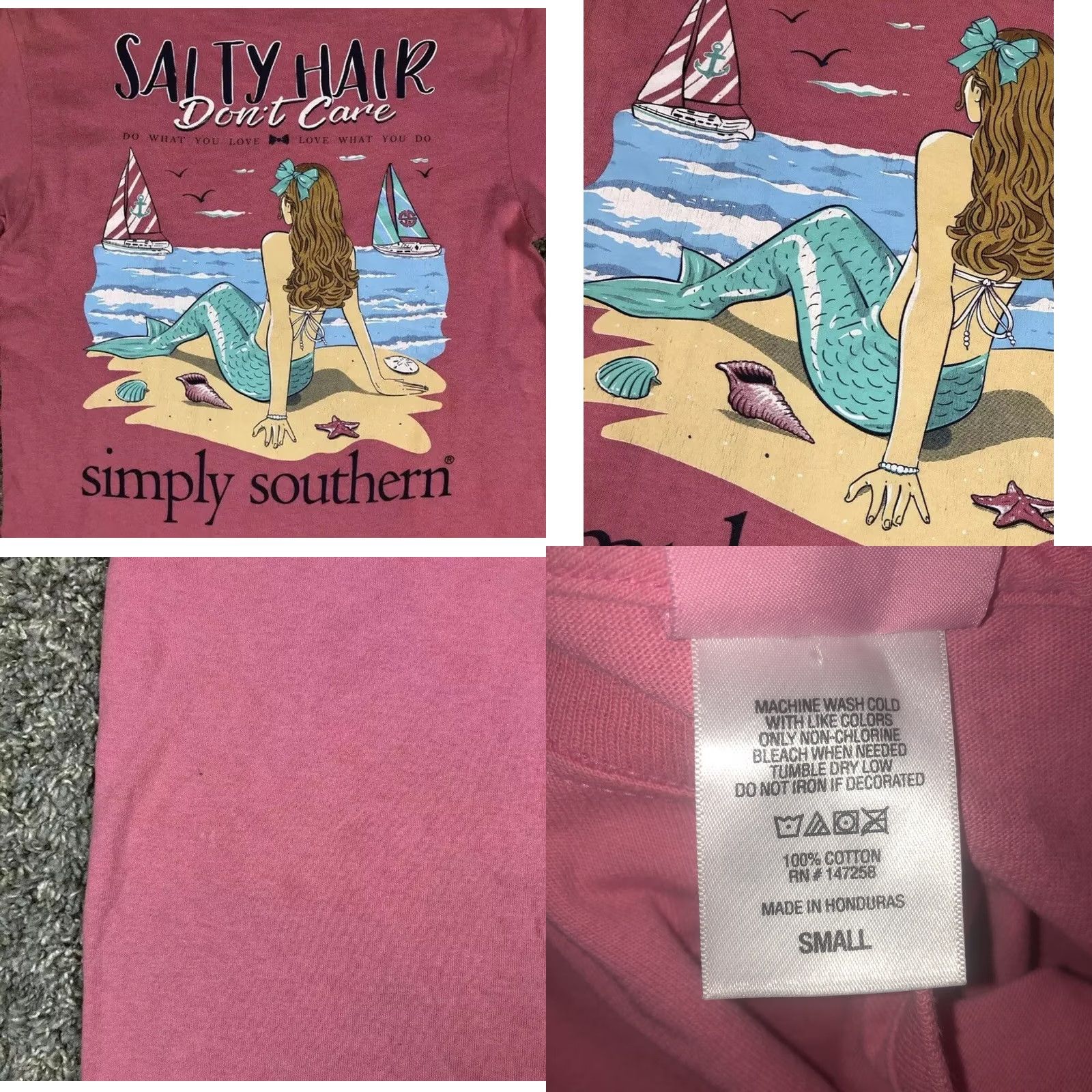 Pinko VINTAGE Simply Southern T-Shirt Mermaid Beach Pink Women’s Small S Womens T-Shirt Beach Graphic Print Size S / US 4 / IT 40 - 8 Thumbnail