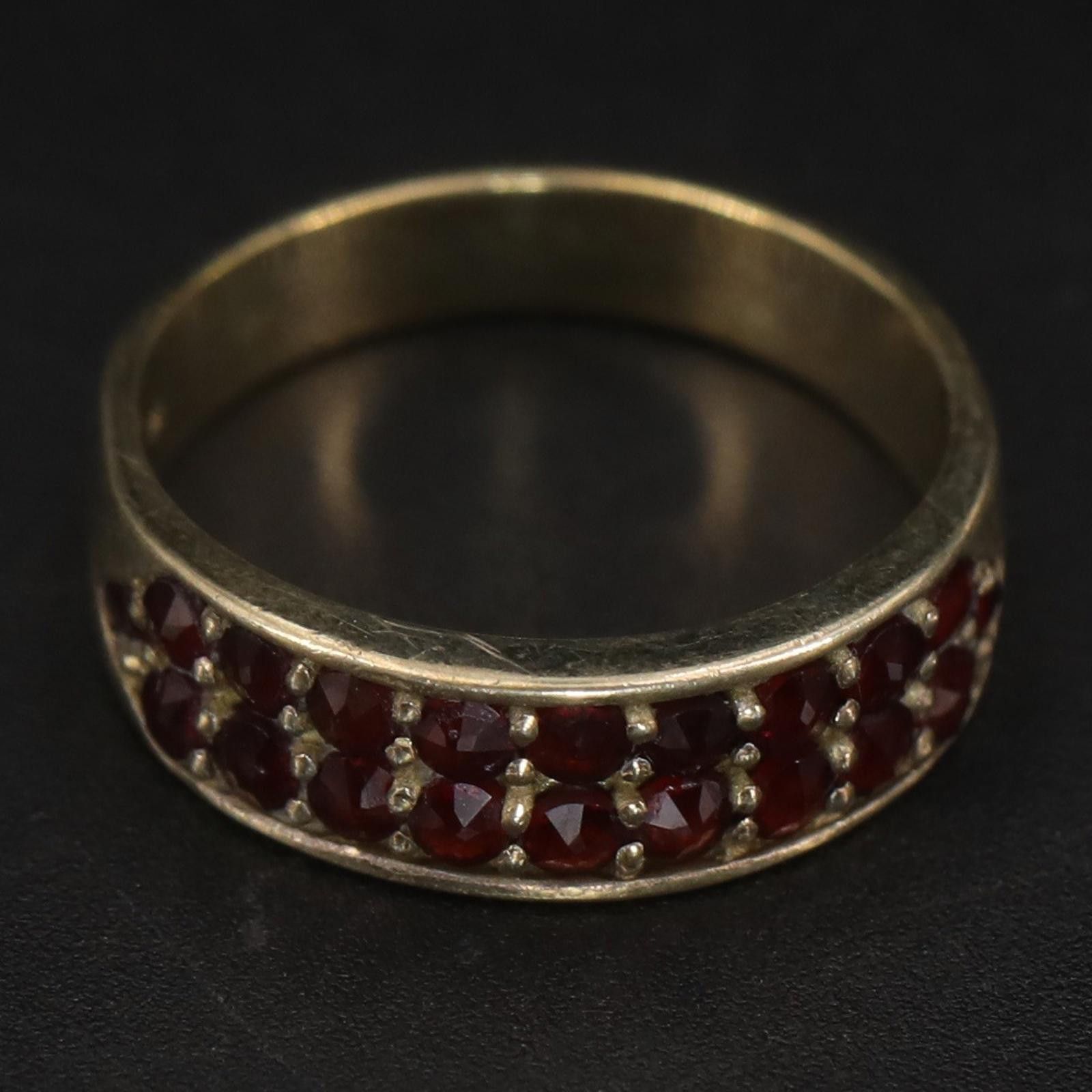 The Unbranded Brand Sterling Silver Designer Garnet Pave Gold Band Ring Size 7 Size ONE SIZE - 2 Thumbnail