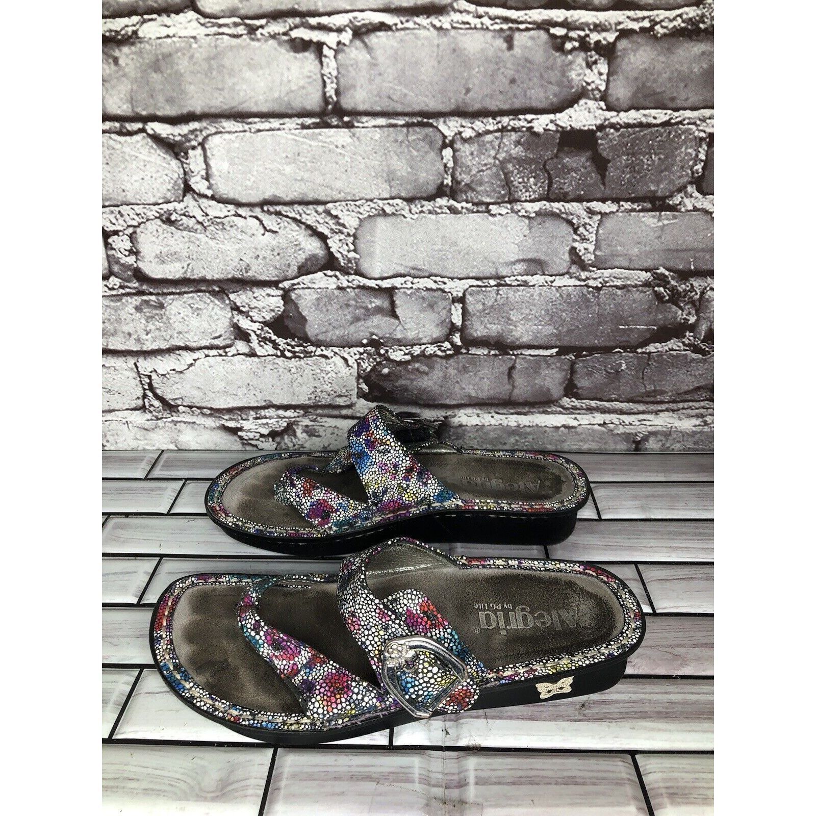 Allegri Alegria Floral Print Thong Strap Casual Wedge Sandals Women Size US 6 / IT 36 - 10 Thumbnail