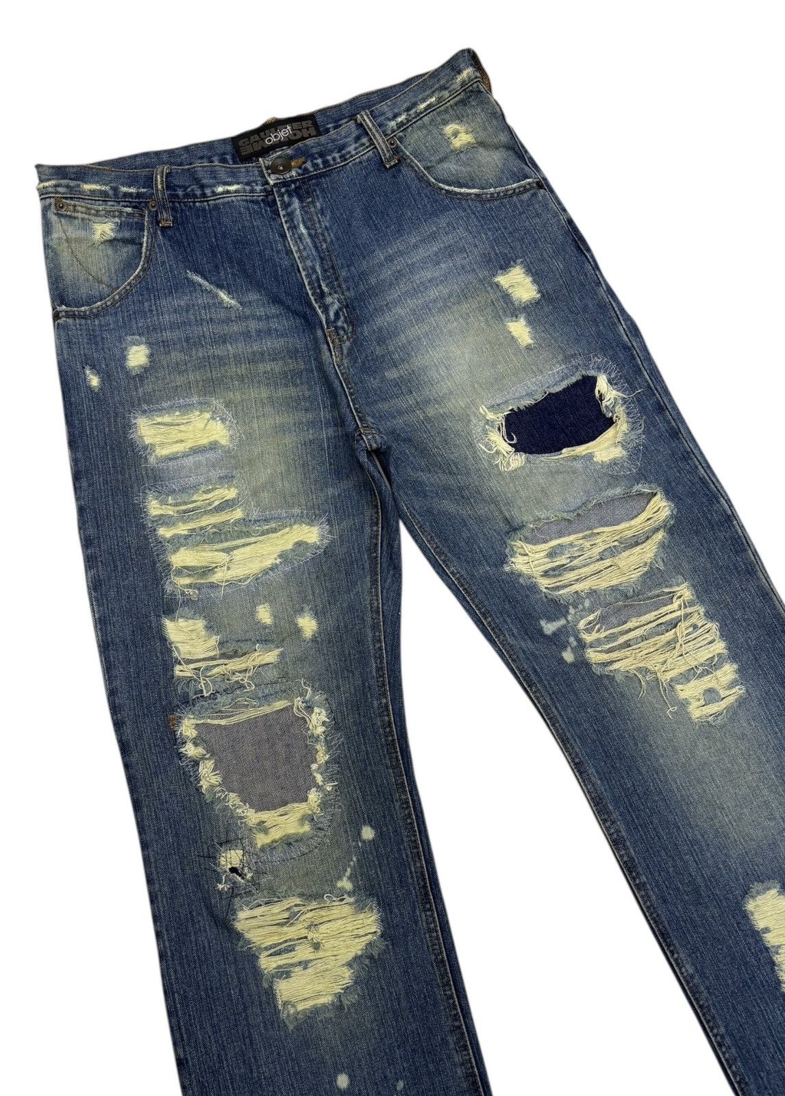 Gaultier Homme Objet × Jean Paul Gaultier GAULTIER HOMME OBJET BORO PATCHWORK CUSTOM MADE RIPPED JEANS Size US 34 / EU 50 - 2 Thumbnail