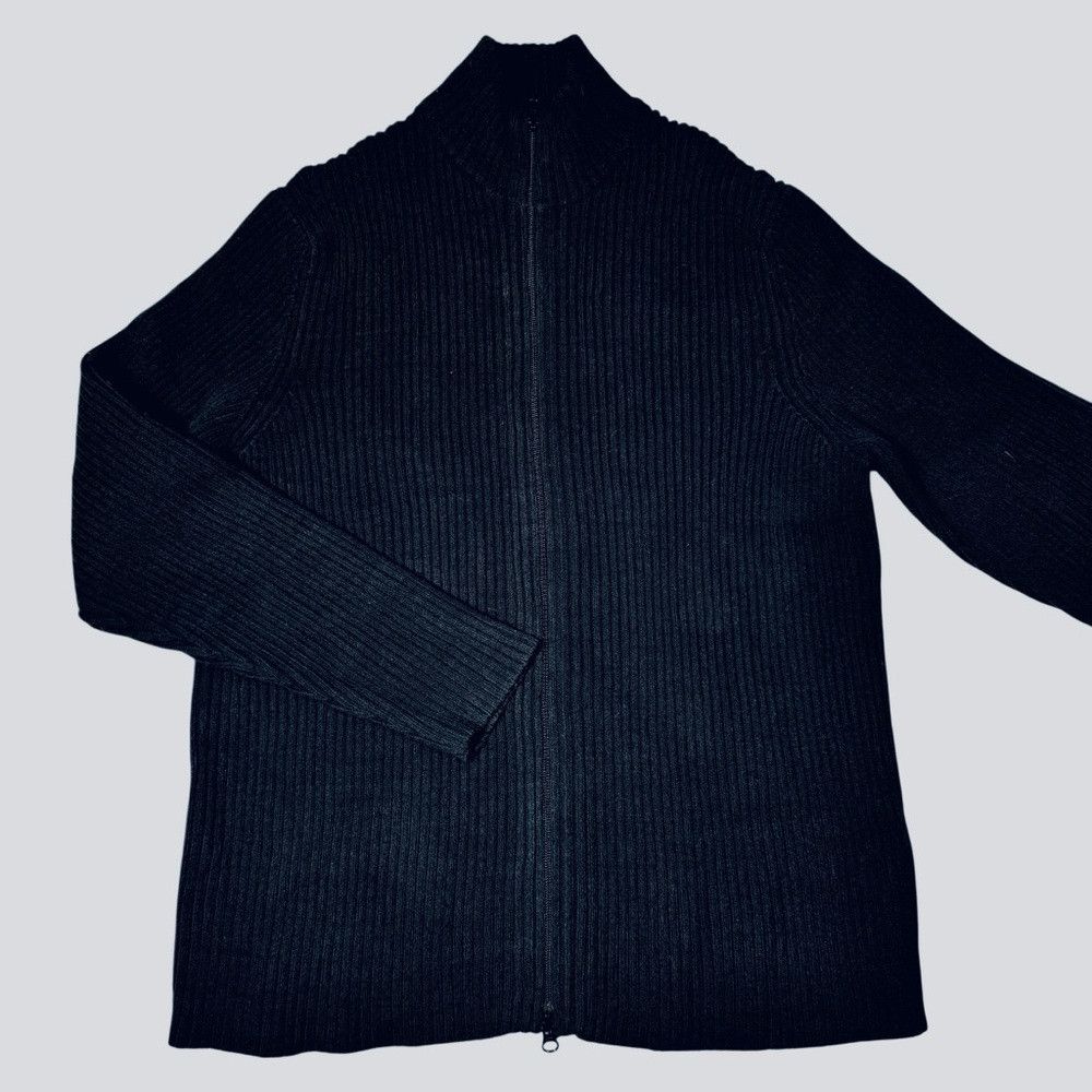 Express Express Black Cotton Ribbed Knit Zip Cardigan Size XL Size US XL / EU 56 / 4 - 1 Thumbnail